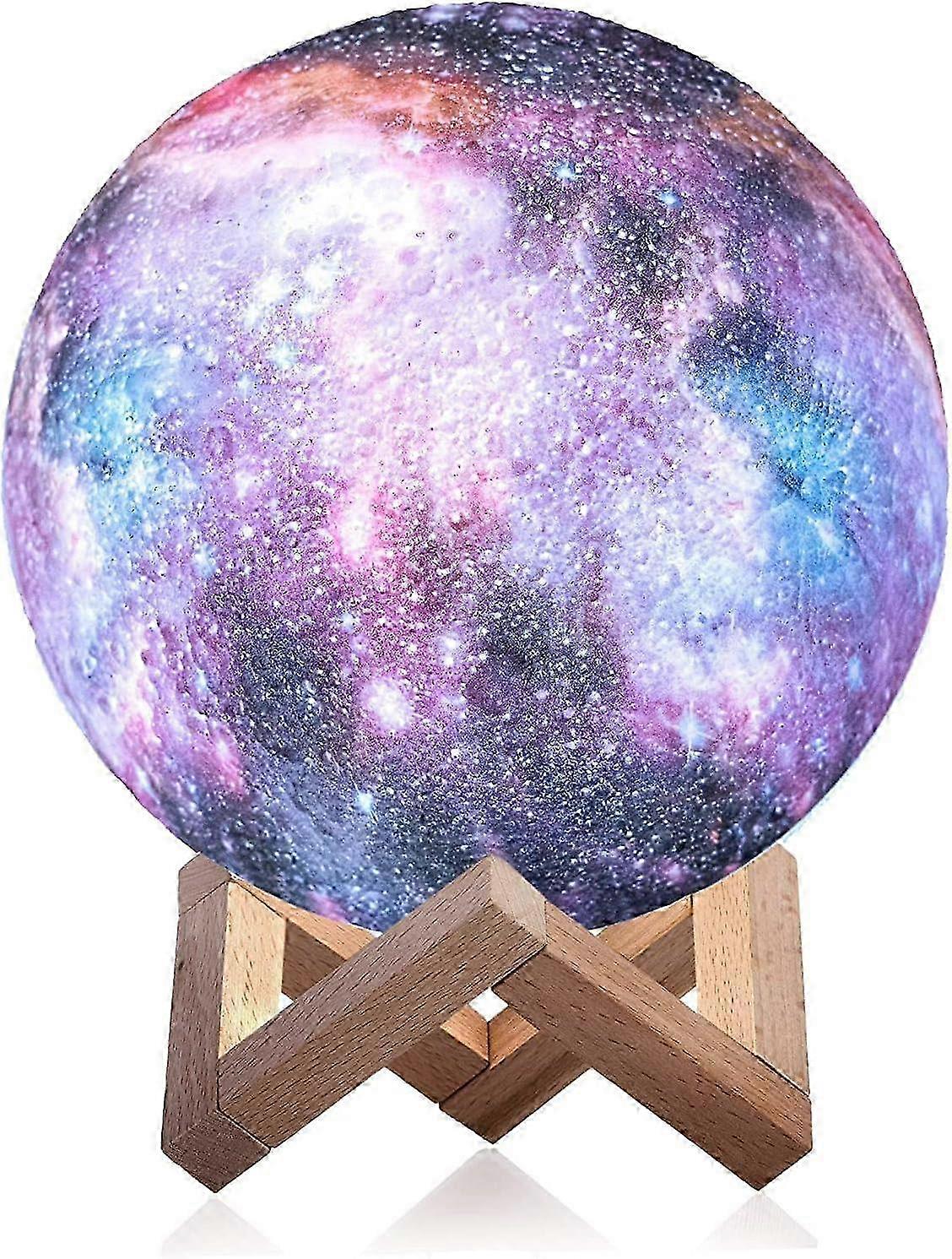 Lune Lampe Veilleuse Galaxy Lampe 5,9 pouces 16 Couleurs LED 3D Star Moon Light avec support en bois, tactile et télécommande USB rechargeable 2025