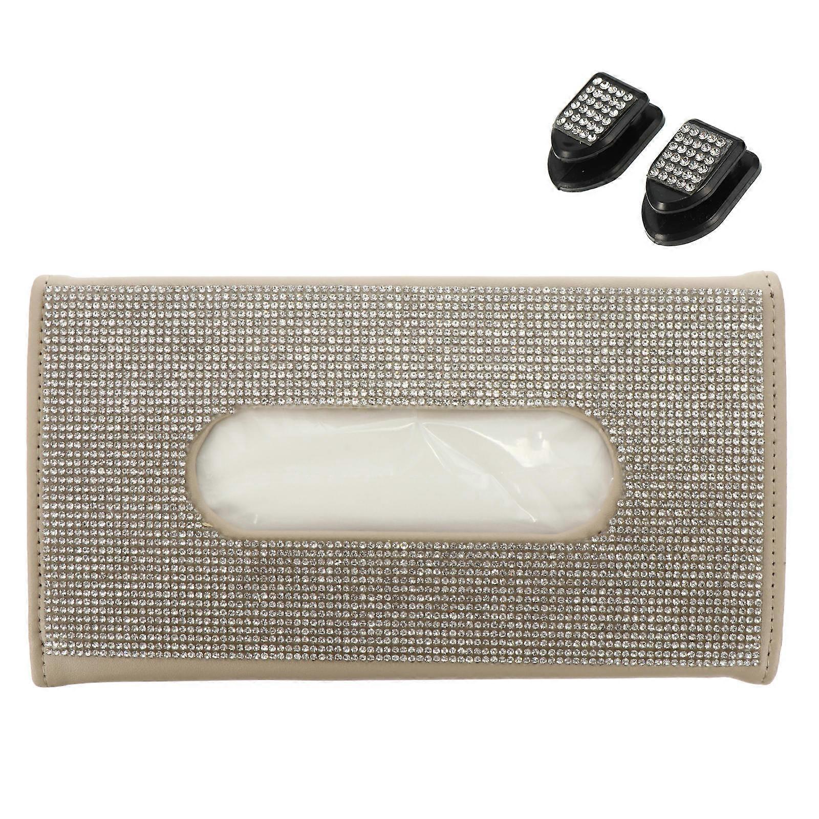 Sun Visor Tissue Holder Car Mounted Paper Towel Access Beige Rectangular 23.2X12.8cm Leather 1Pcs