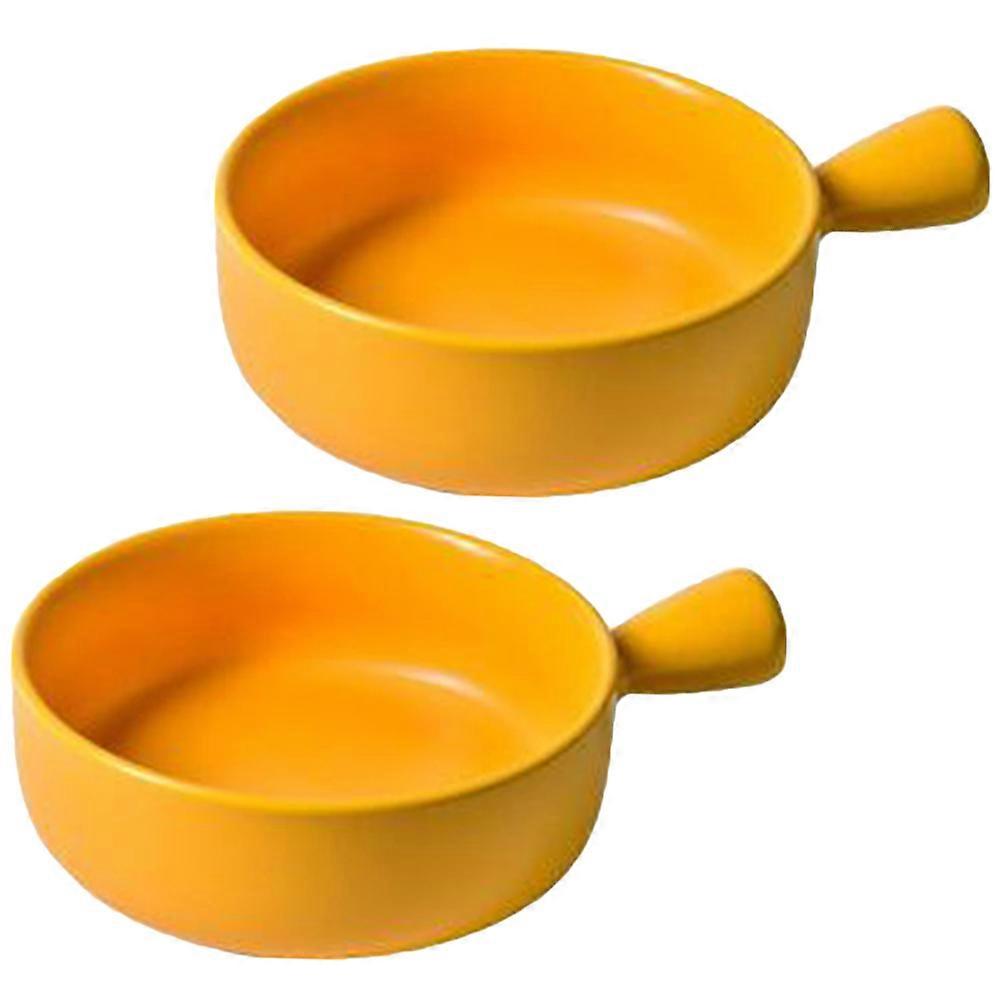Round Serving Dish Ceramics Baking Plate For Home Kitchen Bakery Yellow 21*5.5CM 2Set