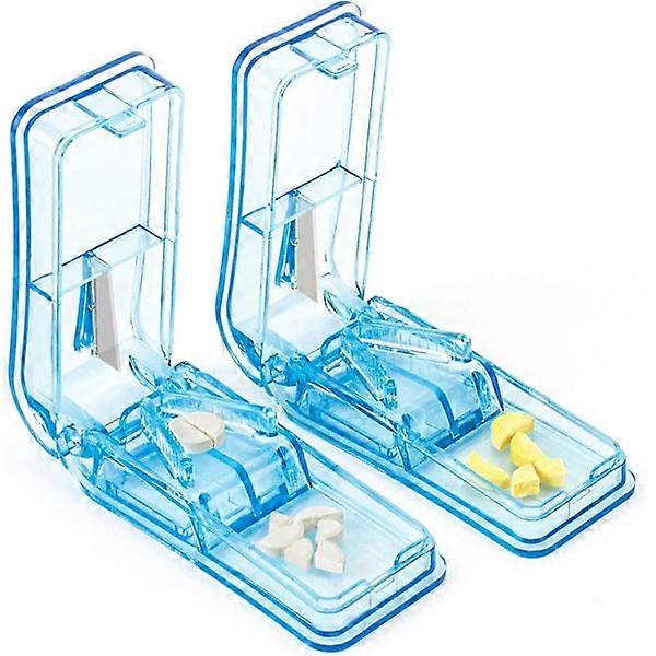 2 PCS Pill Splitter, Professional Pill Cutter to Split Small or Large Pills in Half (Blue)