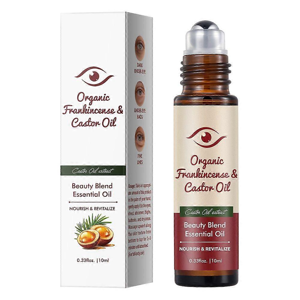 ヒマシ油&フランキンセンスエッセンシャルオイルアンダーアイロールオン、100%ピュアヘキサンフリー、顔のしわ、クマ、腫れ目、アンチエイジング10ml