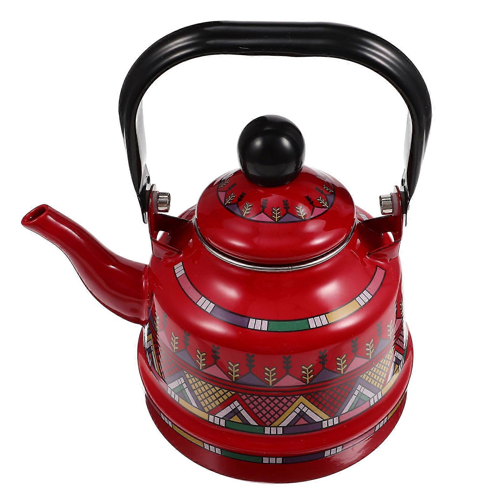 Vintage Enamel Tea Kettle for Tea Lovers Classic Red Round 1Pack Tea Brewing