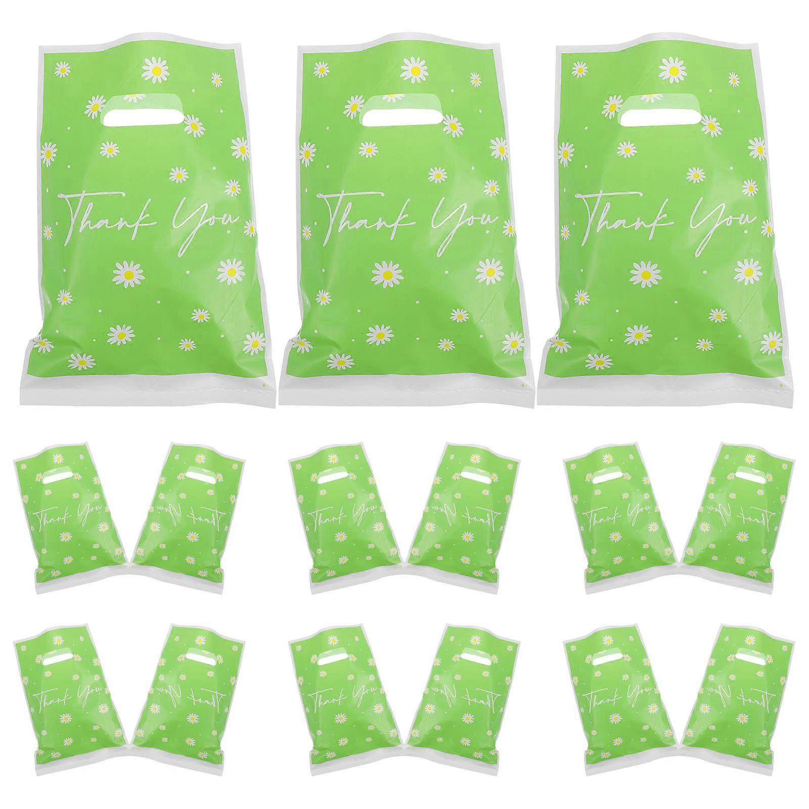 Durable Plastic Daisy Thank You Bags with Handles for Party Favors in Light Green 50pcs