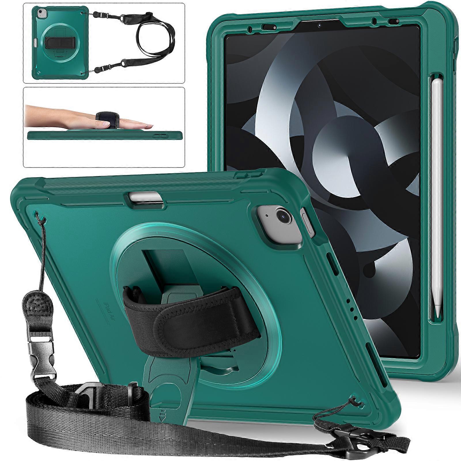 TKdaddy لجهاز آيباد اير 11 (2025) (2024) هواء (2020) (2022) برو 11 (2018) (2020) (2021) (2022) مسند غطاء للكمبيوتر الشخصي + TPU مع حزام أخضر منتصف الليل