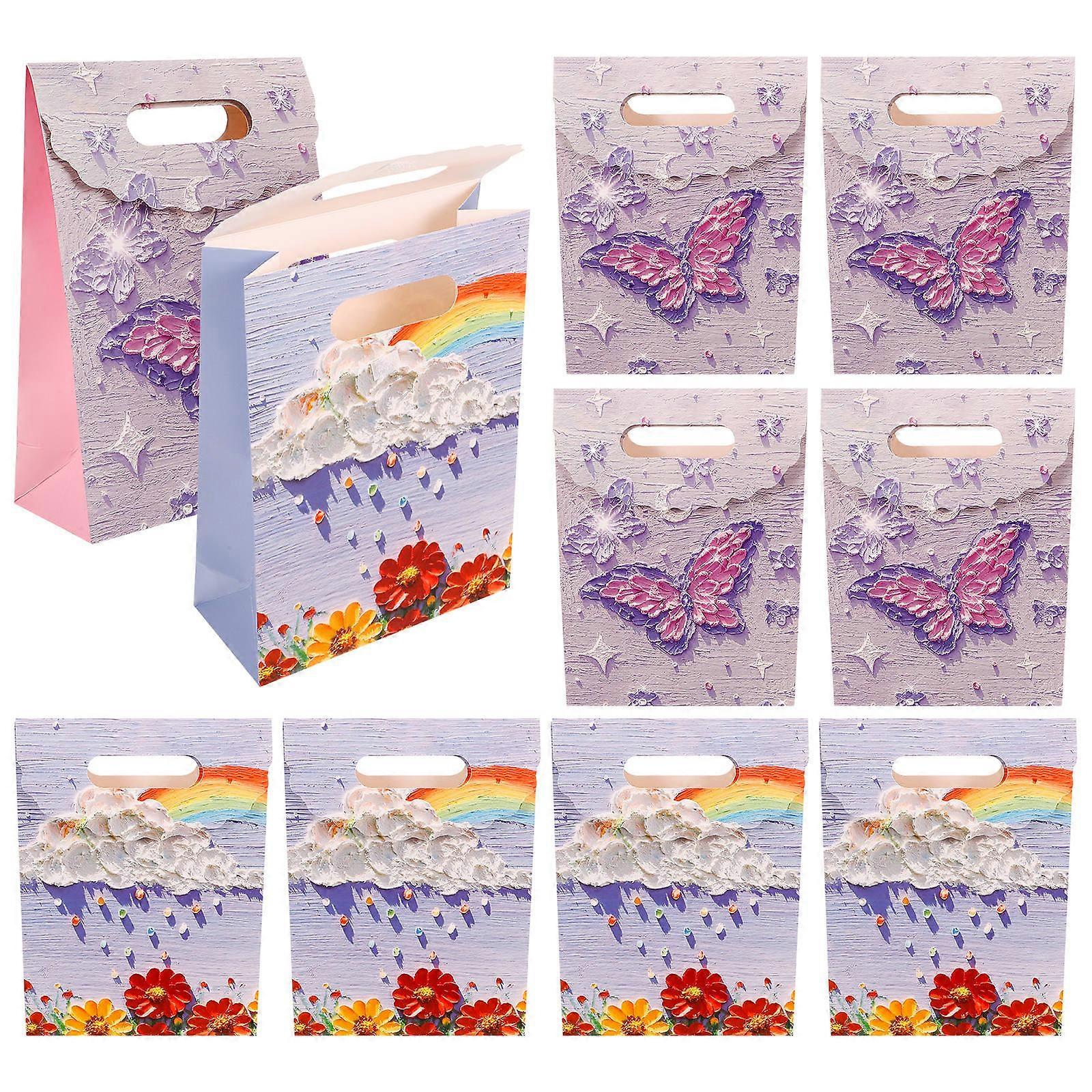 10pcs Flip Paper Bags Elegant Oil Painting Style Tote Bags Bulk For Birthday Party Favor Packaging For Wedding And Special Occasions