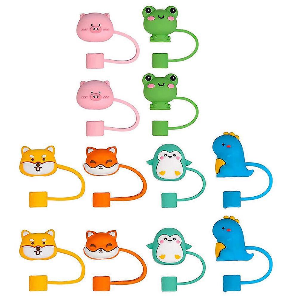 12PCS Cartoon Silicone Straw Covers, Cute Animal Toppers for Tumblers, Reusable Dust Proof Protective Caps for Parties, Gatherings, Picnics, Safe &