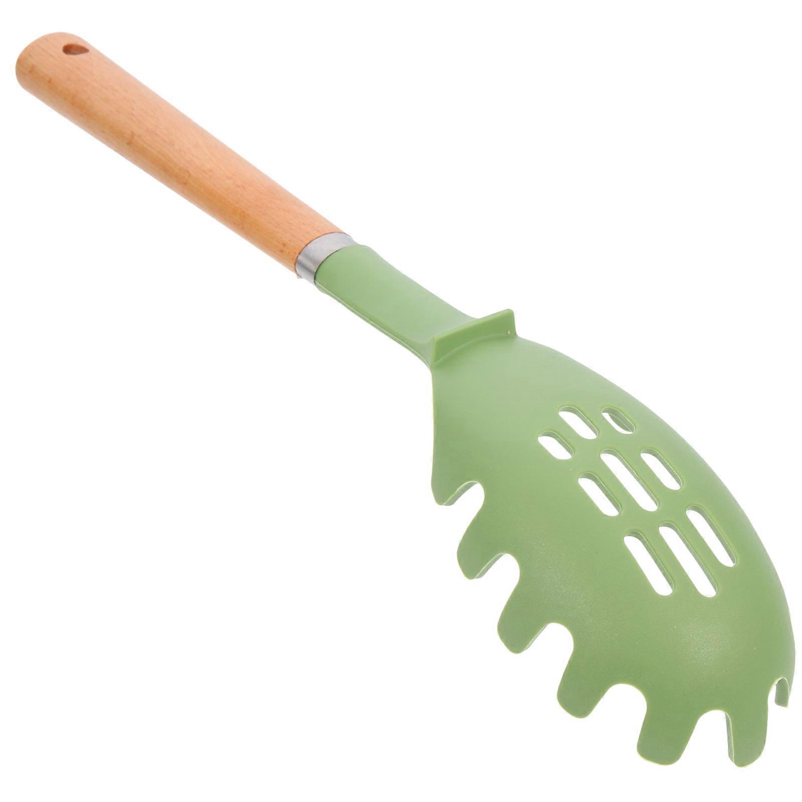 Silicone Pasta Spoon with Wooden Handle Noodle Strainer Spoon for Easy Serving, Non Stick Spaghetti Server Tool, Safe Cooking Utensil for Spaghetti