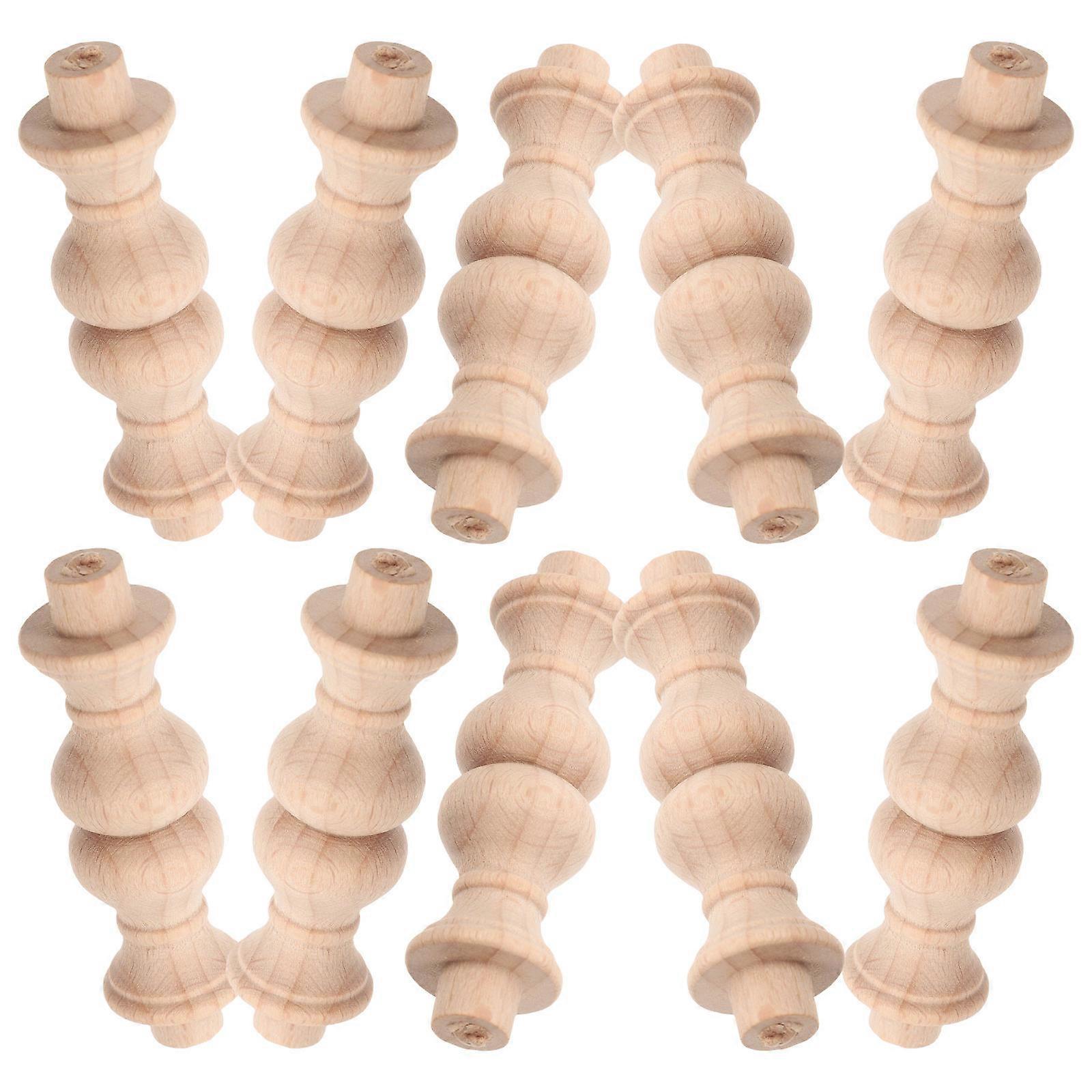 10pcs Solid Wood Roman Column Pillars – Unfinished Decorative Baluster Spindles with Intricate Carvings, Sturdy Lightweight Wooden Craft Posts for