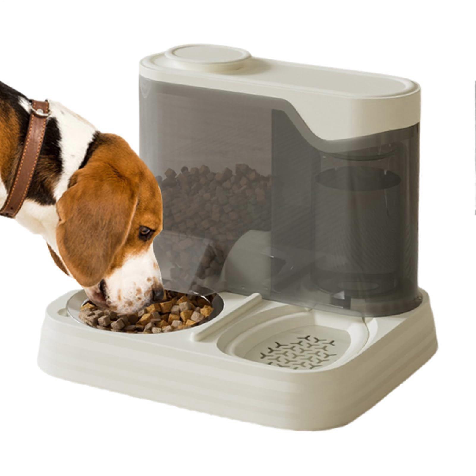 Automatic Fish Feeder with Non-Slip Puppy Feeder and Water Dispenser, 2-in-1 for Home, Apartment, Travel, White
