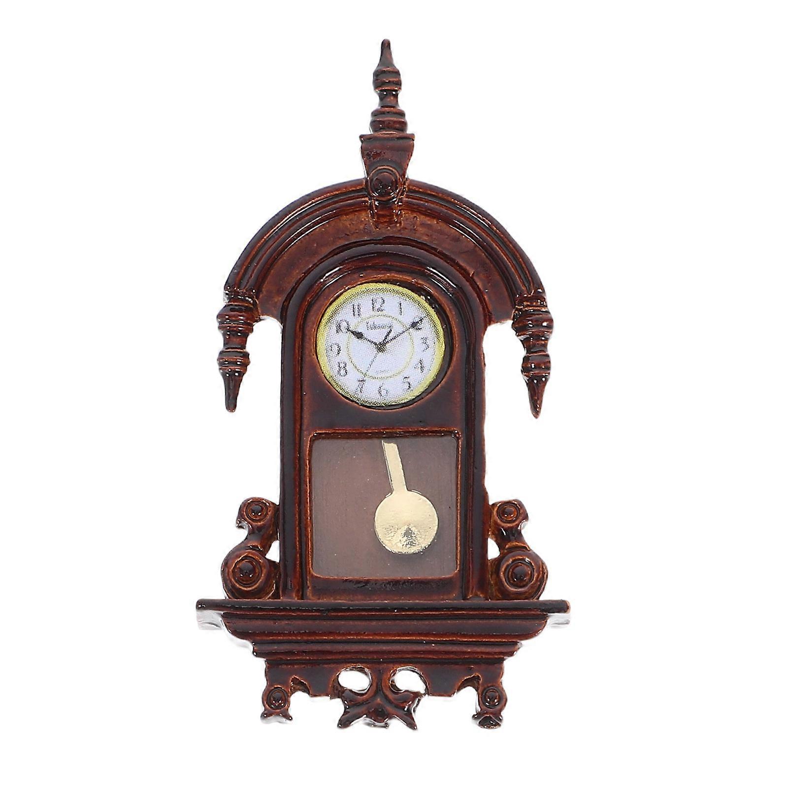 Miniature Retro Pendulum Clock Alloy Dark Brown with Interactive Play for Decor