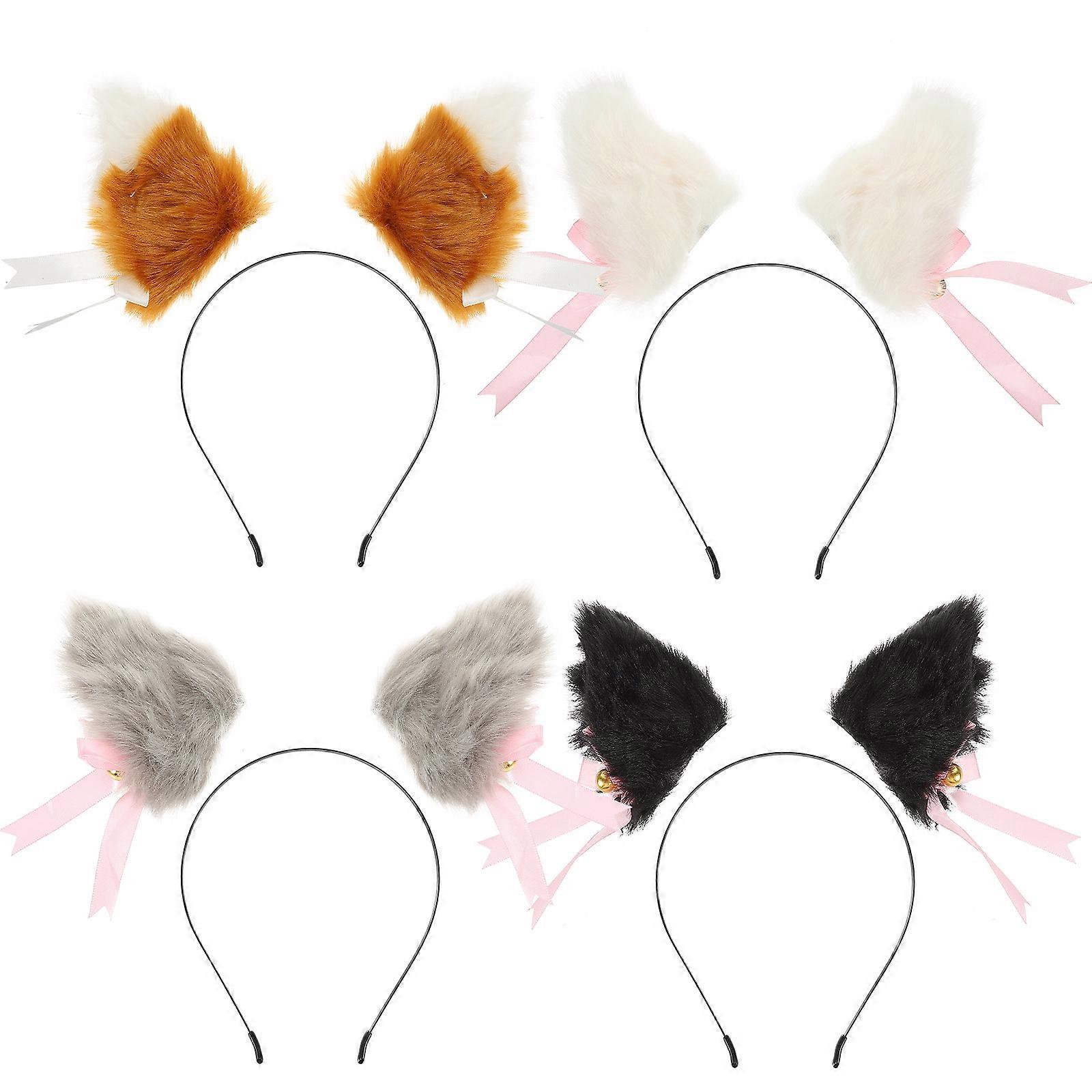 Cute Cat Ear Bowknot Hair Accessories For Girls Cosplay Style Assorted Color Durable 4 Pairs