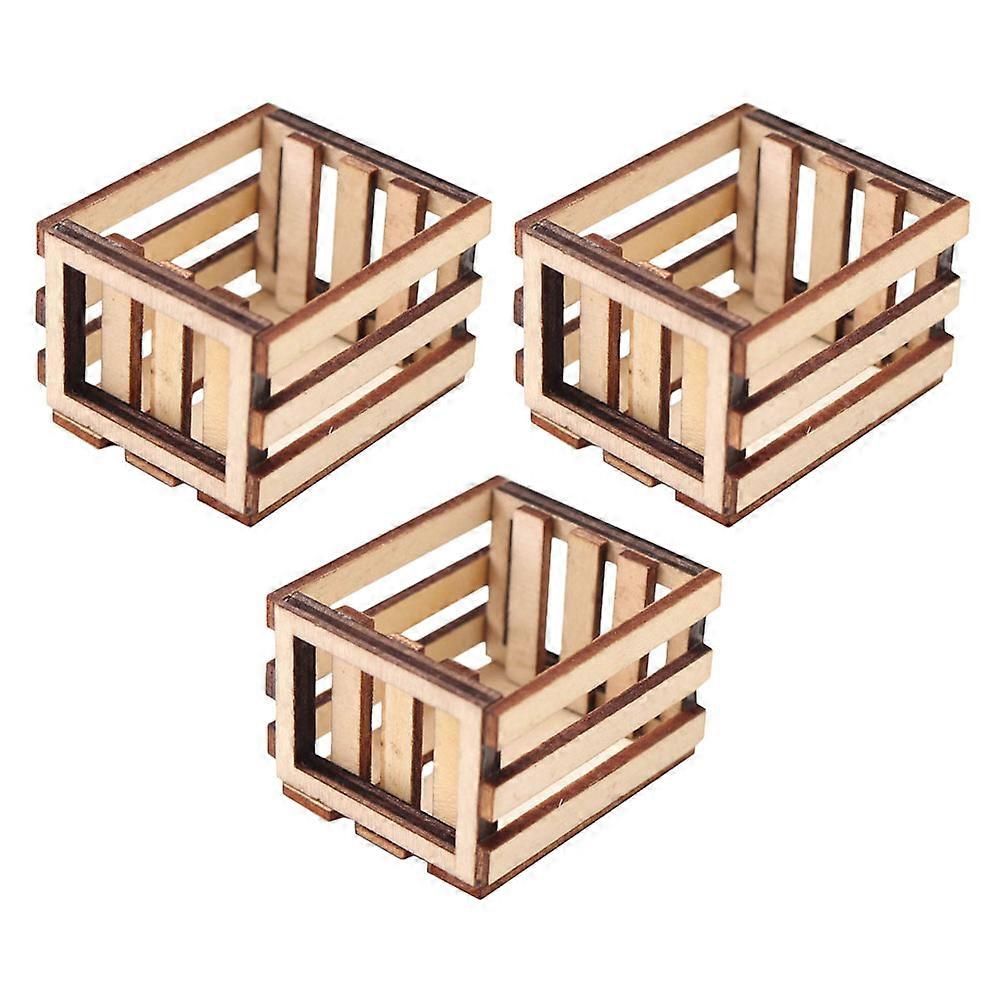 Mini Storage Basket Wooden Mini House Accessory for Decor 3Pcs