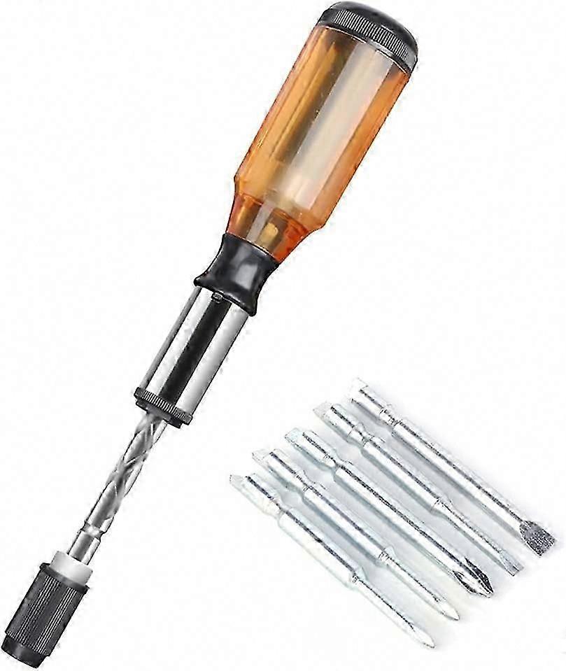 Spiraalschroevendraaier, Push Pull Ratelschroevendraaier, 6 in 1 Push Pull Ratel Schroevendraaierset Semi-Automatische Pers Type (Bruin)