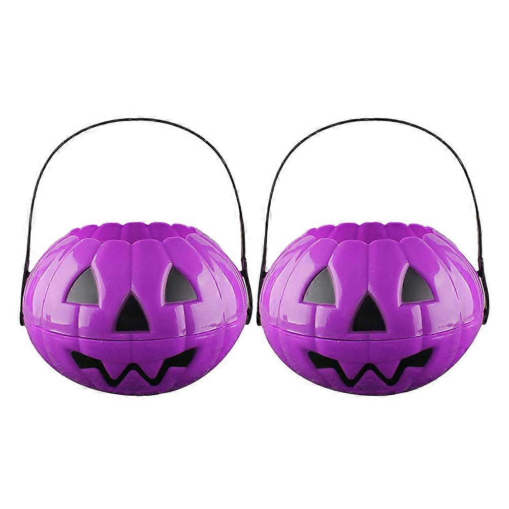Portable Purple Plastic Pumpkin Buckets for Storage Use with Handle 2pcs