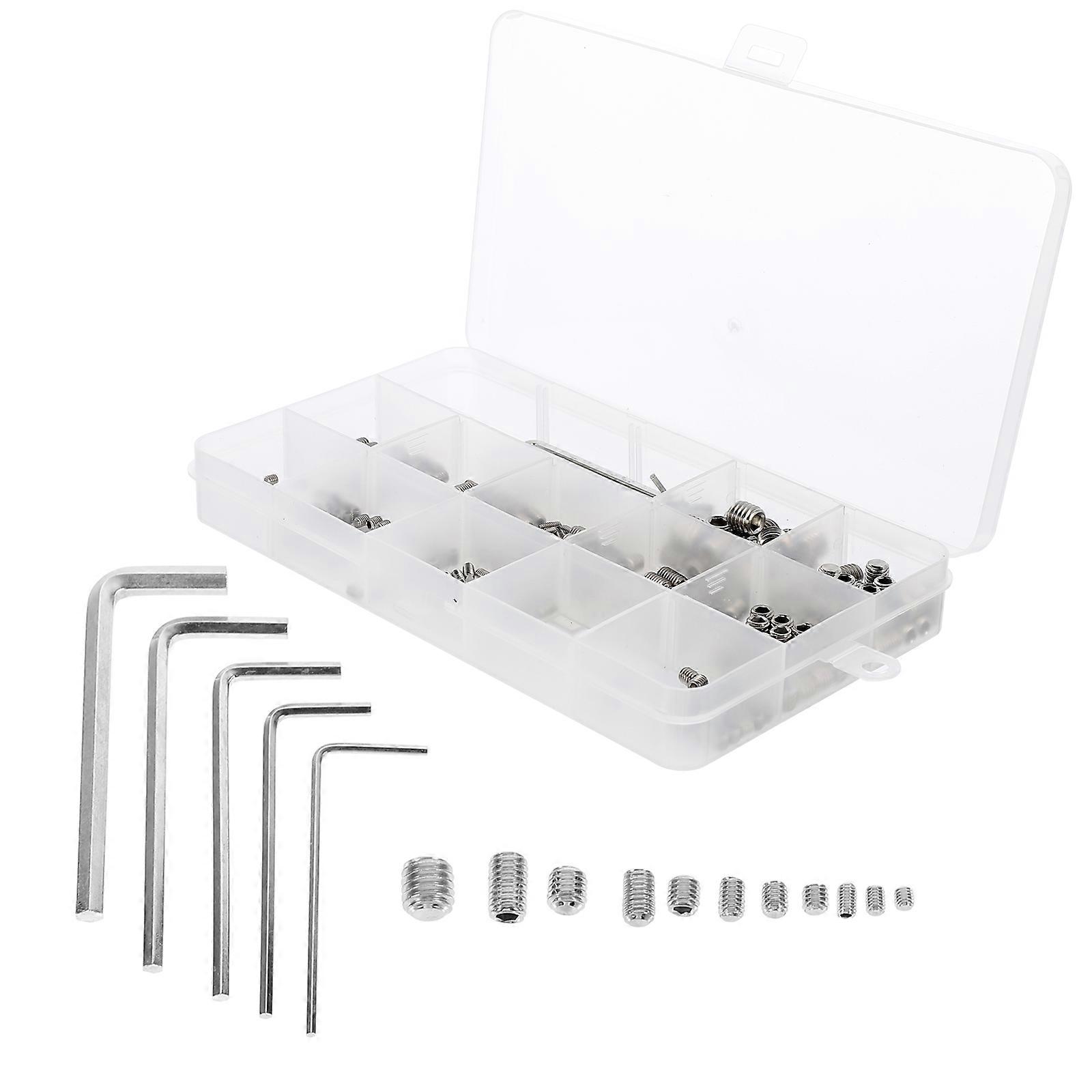 240Pcs Stainless Steel Hex Grub Screw Allen Head Socket with 5Pcs Hex Wrench Set