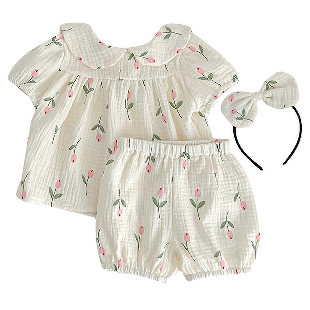 Here's a polished and engaging product description for the **Girl Newborn Summer Short Sleeve Cotton Bodysuit with Tulip Pattern**:
**Girl