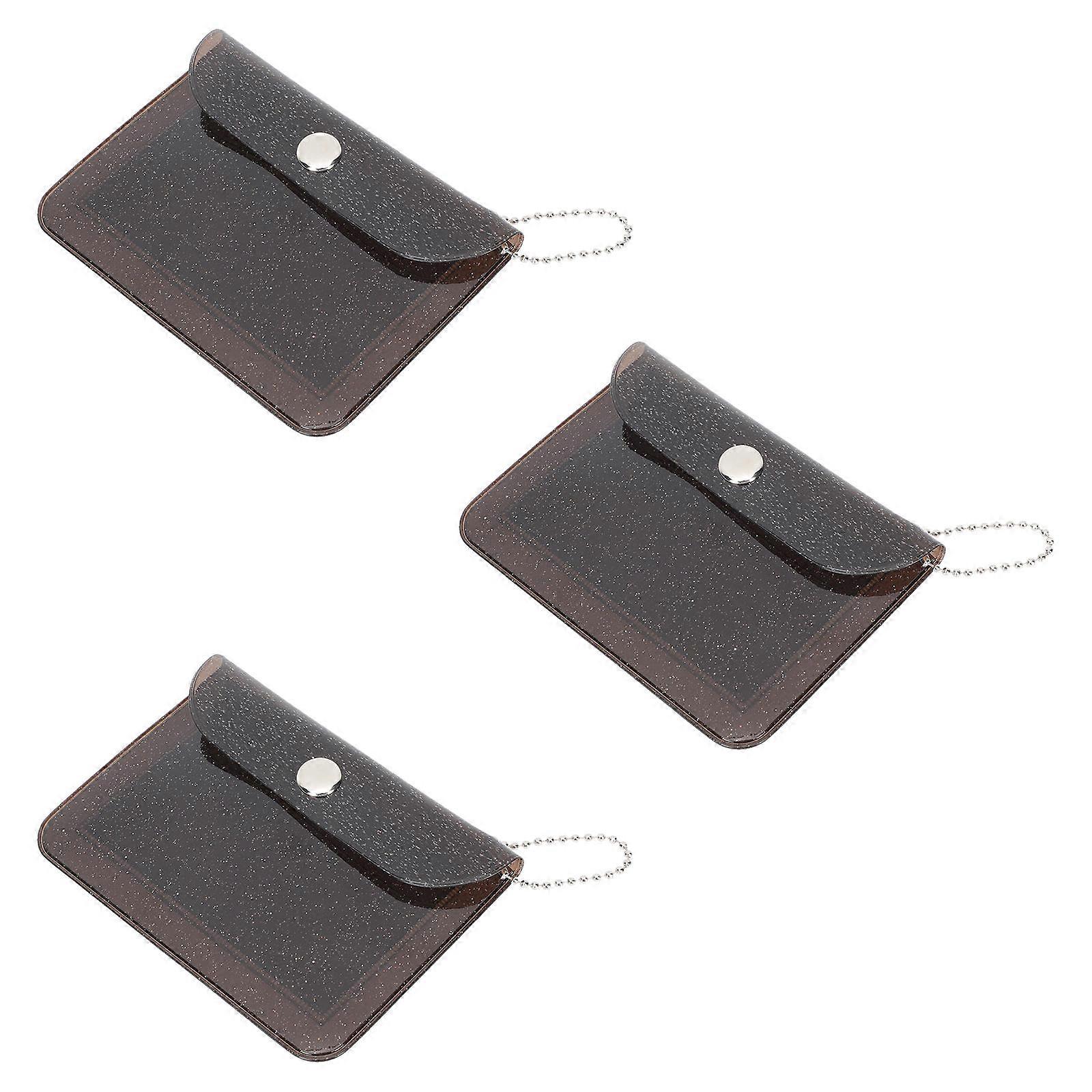 3pcs Mini Glitter Card Pouches Simple Coin Bags PVC Small Wallets
