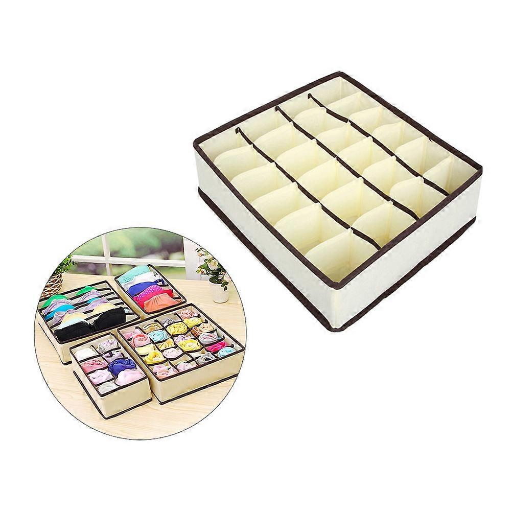 Light Yellow Non Woven Fabric Underwear Storage Case with 24 Compartments for Efficient Drawer Organization 2pcs
