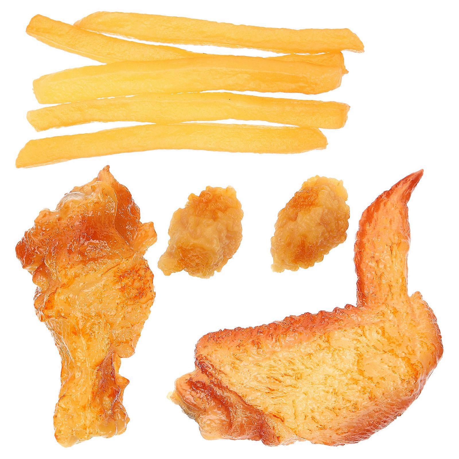 9pcs Realistic Artificial Chicken Legs & French Fries Food Models for Kitchen Display and Table Setting Decor
