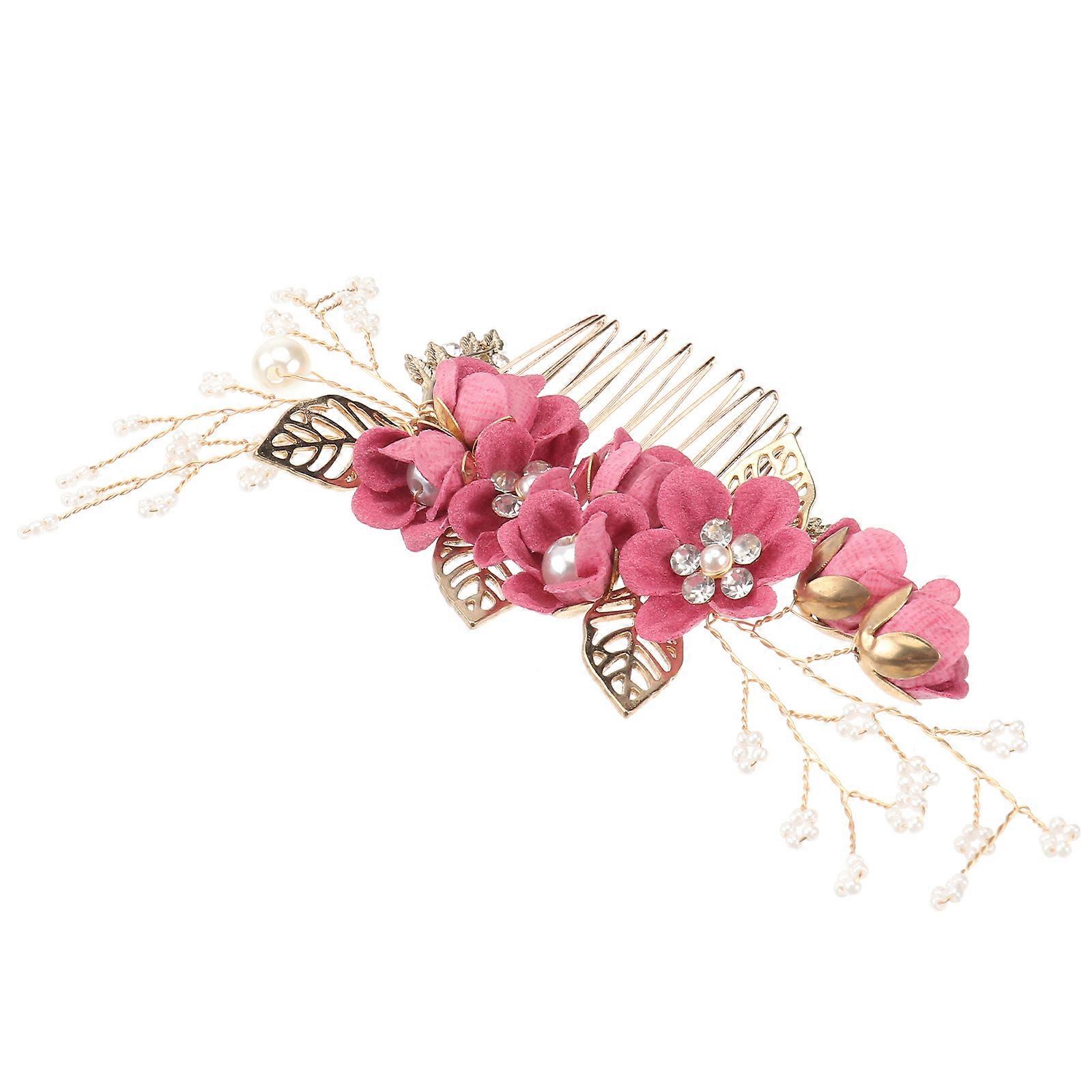 Elegant Hair Accessories Floral Comb Adorned With Crystals For Bridal Use At Weddings Parties And Anniversaries In Rosy 1Pack