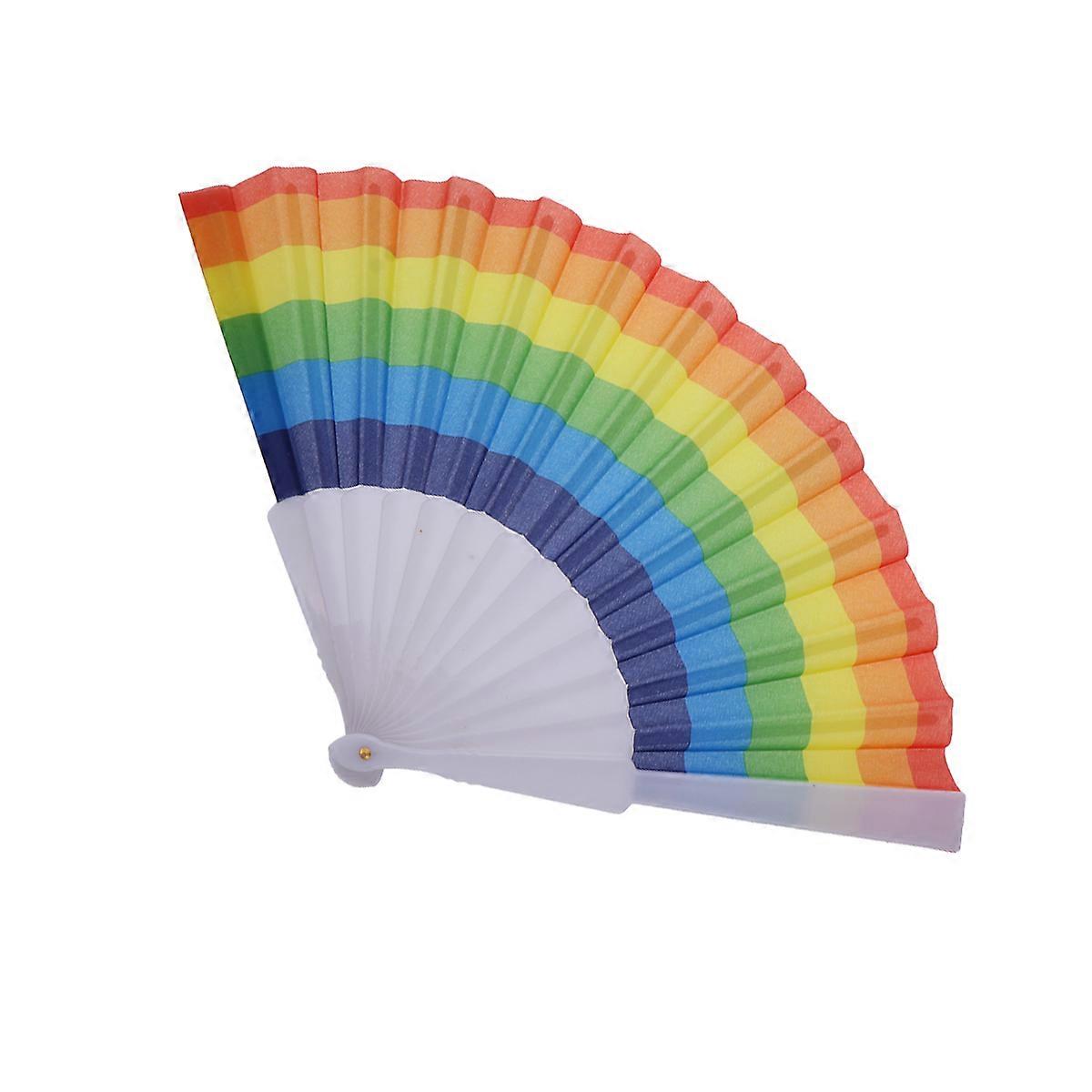 Portable Rainbow Fan Colorful Plastic Cloth Folding Fans for Daily Life and Parties Multi
