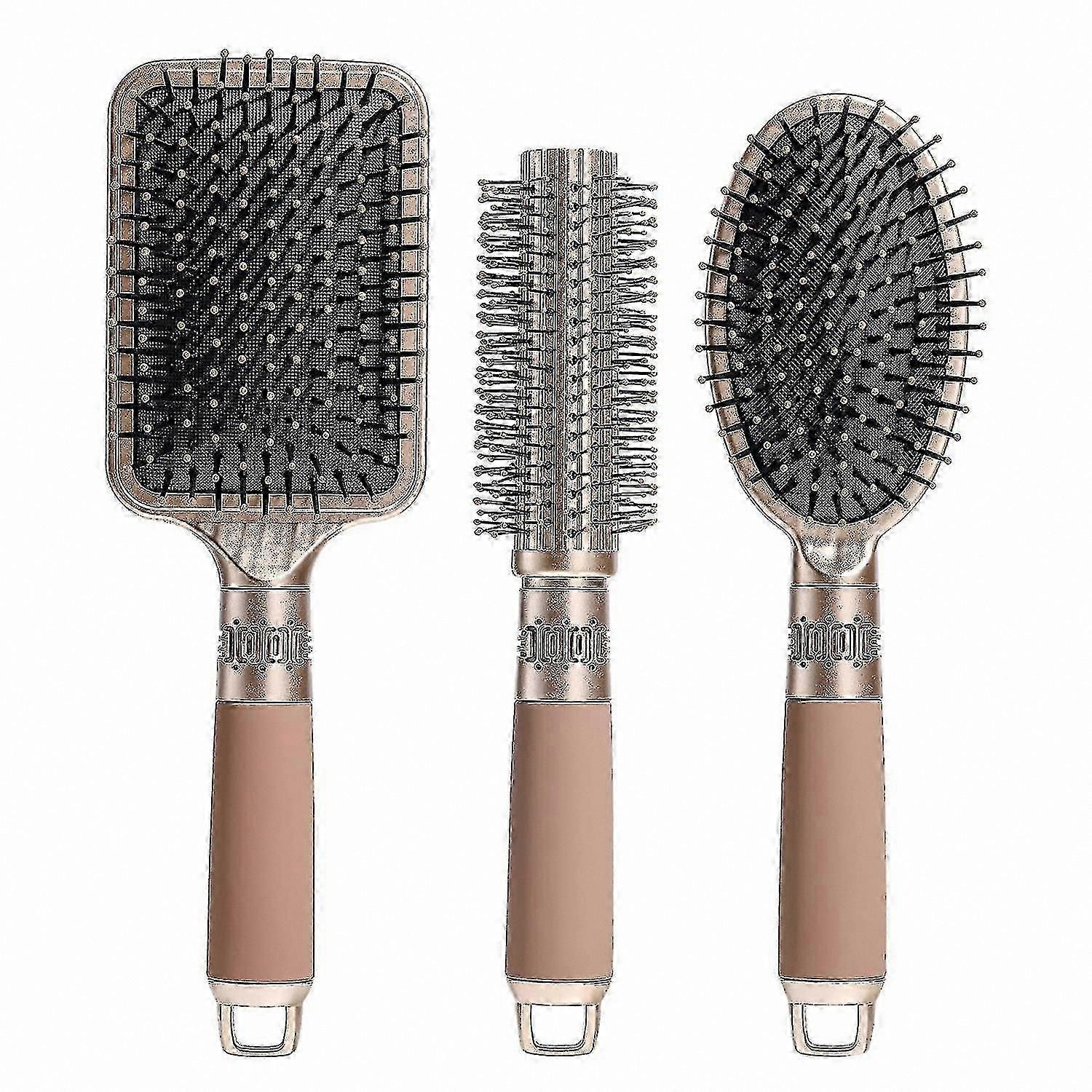 Detangling Hair Brush Set with Nylon Pins and Massage Function