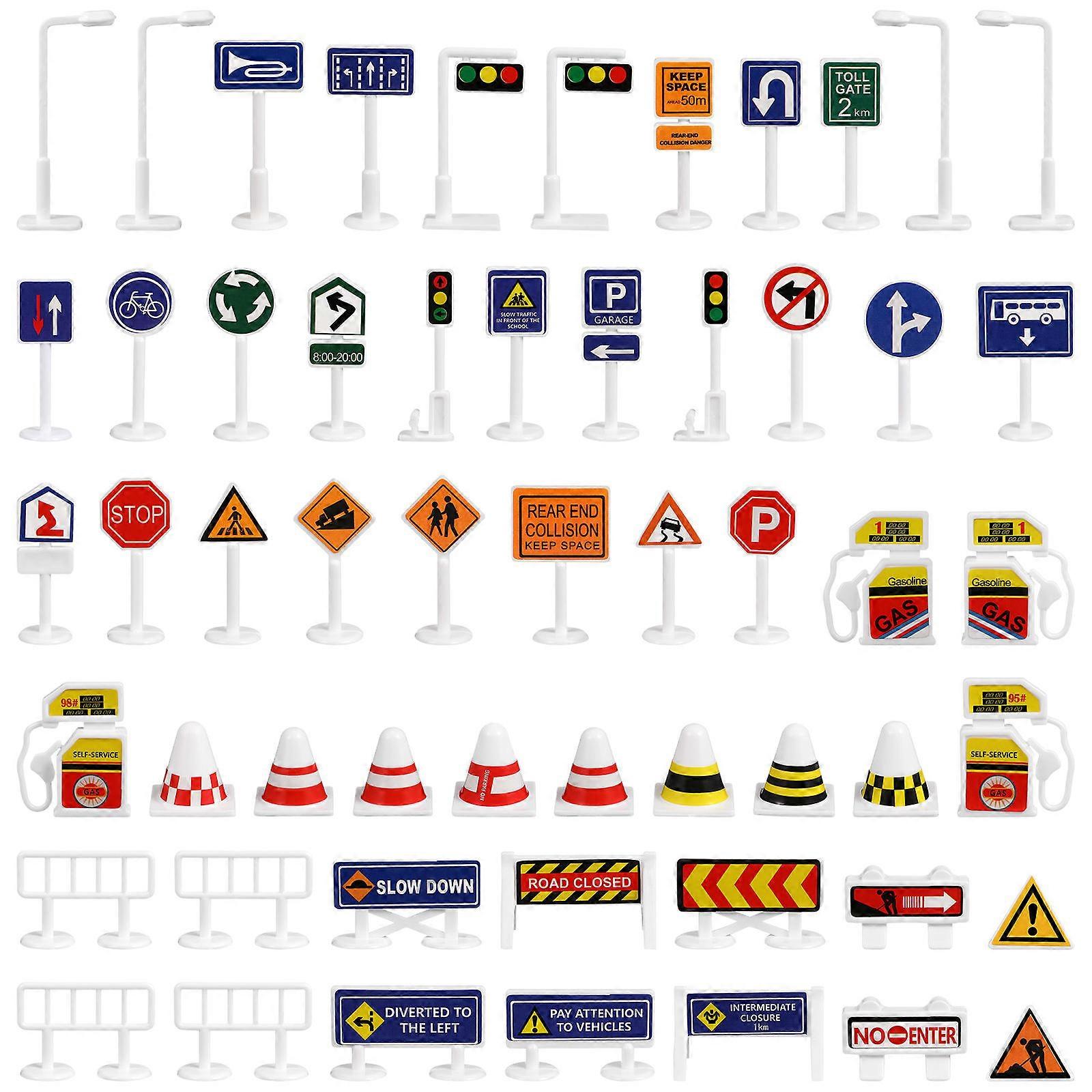 56 Pcs Kids Play Traffic Signs Road Signal Toys for Fun Learning
