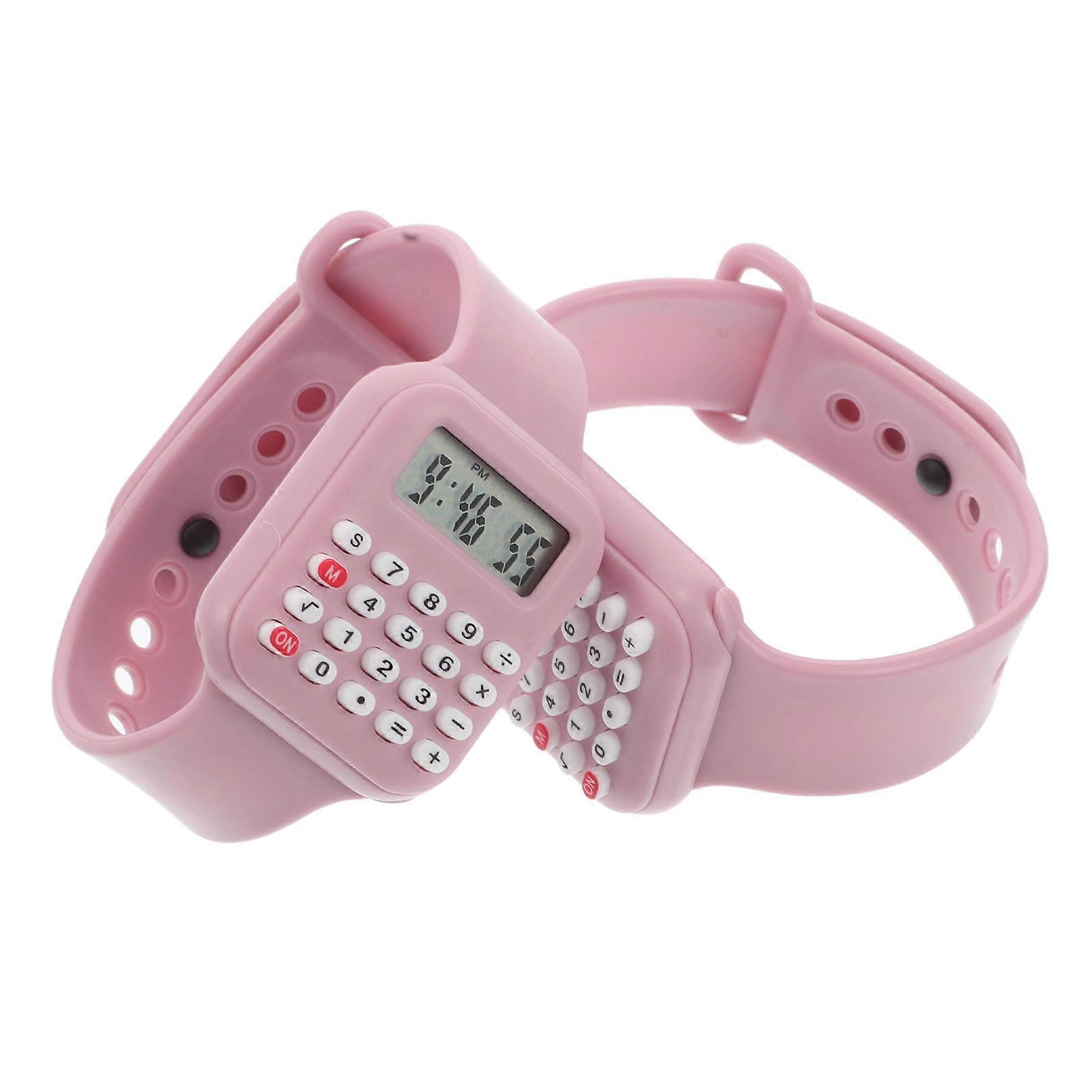 Children Calculator Watch Compact Pvc Pink with Basic Calculator Function 2Pcs