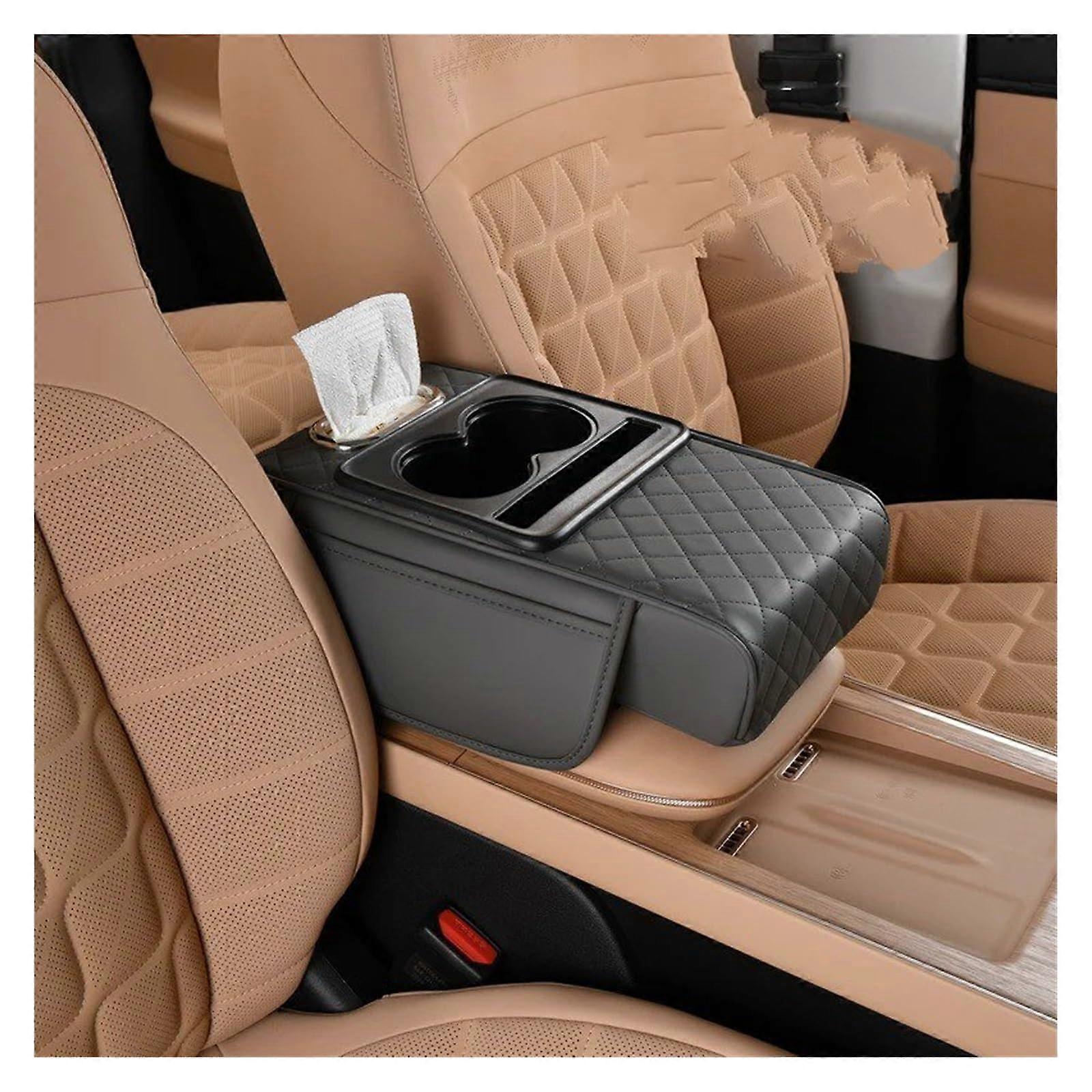 Car Armrest Box Grey Multifunctional Center Console Cushion 7.5CM Thick Compatible with Most Vehicles
