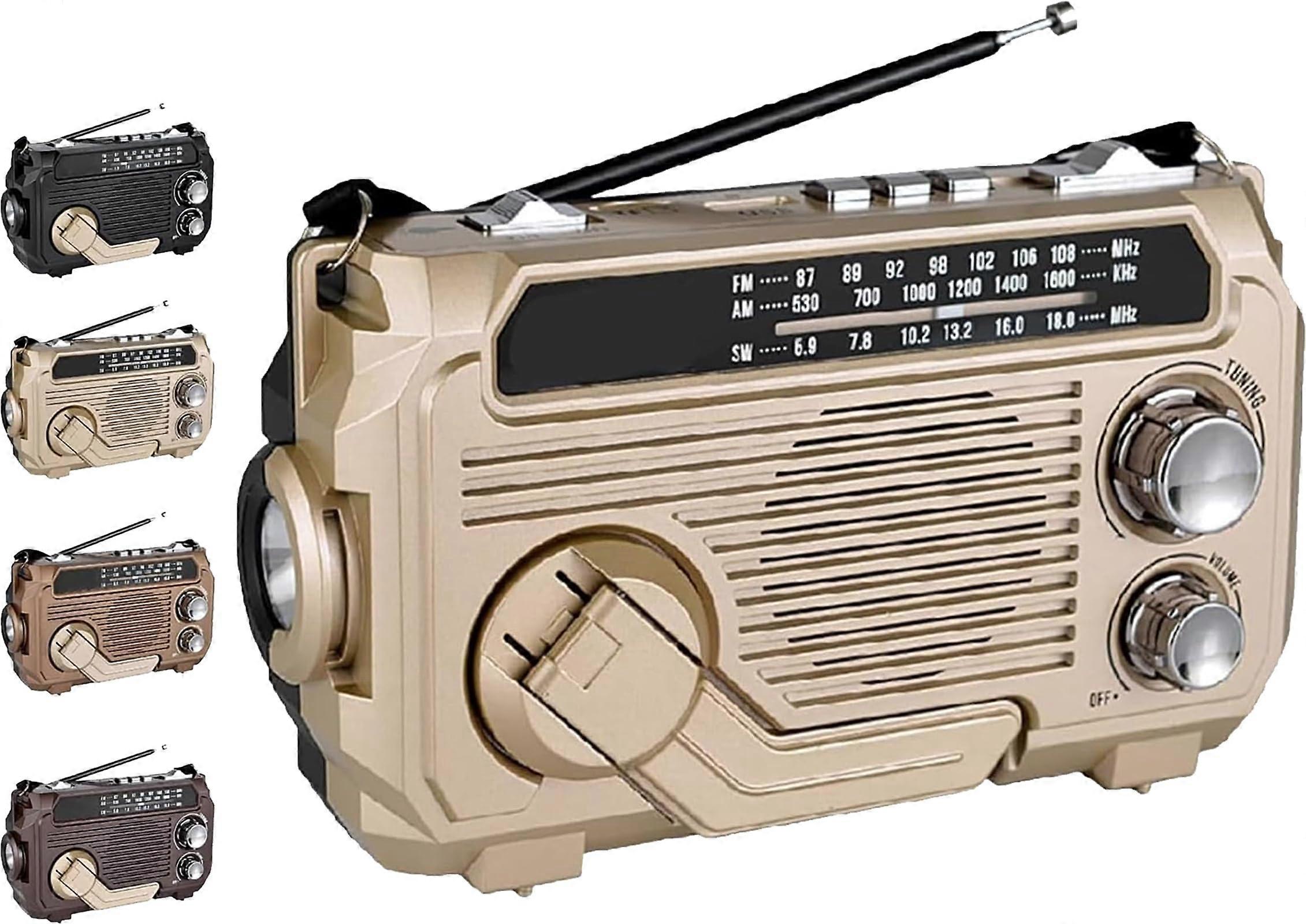 Solar Hand Crank Emergency Radio With Bluetooth And FM/AM/SW Tuner, Flashlight, USB/TF Playback, Dual Charging Khaki