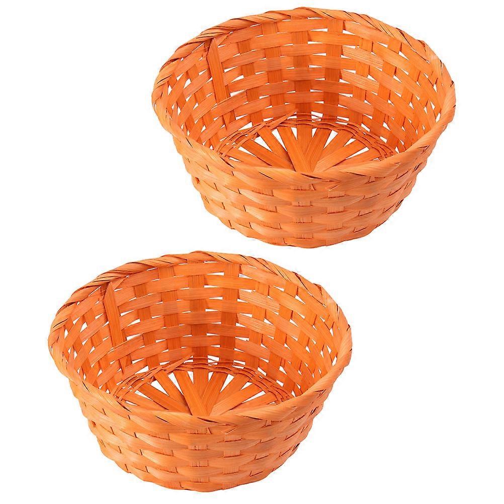 Round Bamboo Egg Basket for Household Storage Orange Practical 2Pcs