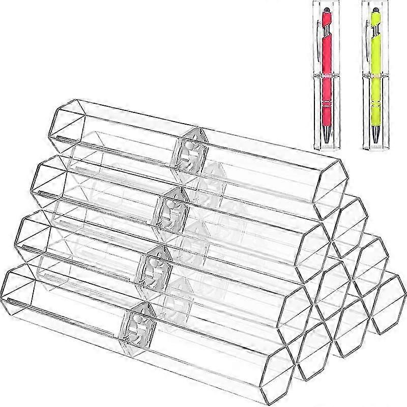 10 Pcs Acrylic Pen Boxes Clear Ballpoint Pen Case Pencil Gift Box Pen Storage Container Hexagon Single for School Office