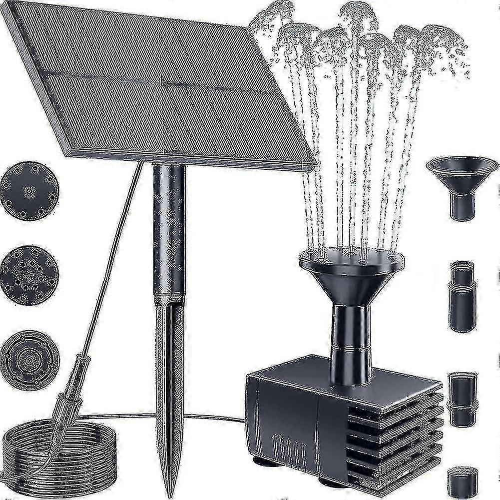Solar Water Fountain for Bird Bath, Solar Pond Pump with 6 Nozzles Filter Solar Powered Water Features for the Garden, Small Pond jn