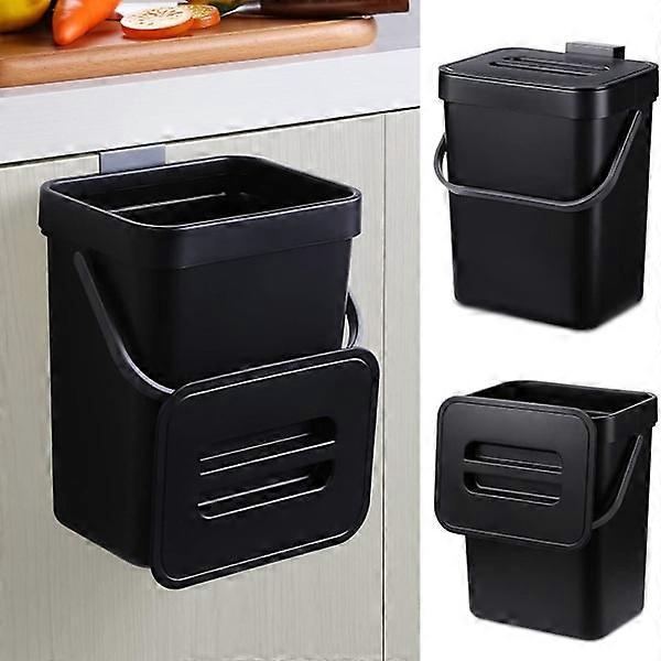 (Black) Hanging Small Trash Can with Sealed Lid Under Sink, 1.3 Gallon Mountable Compost Bin. No O