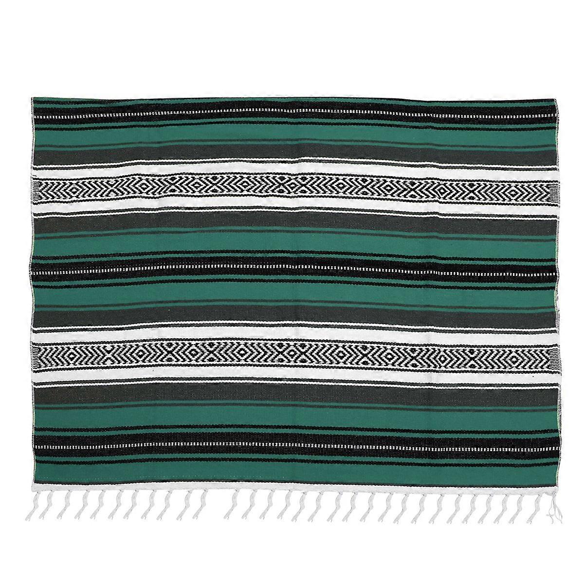 Blended Mexican Blanket Yoga Mat Cape Woven Blanket for Bedroom Sofa Car  (Green, 130x180cm), image size:1200x1200