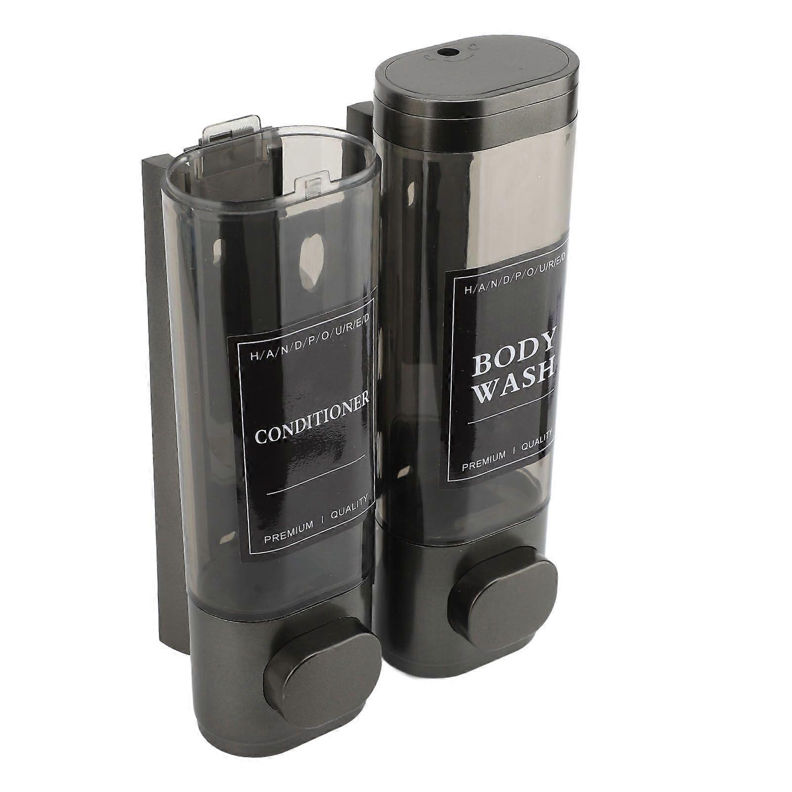 Press Pump Soap Dispenser Wall Mounted 300ml ABS Dual Head Transparent View Shampoo Dispenser Gray