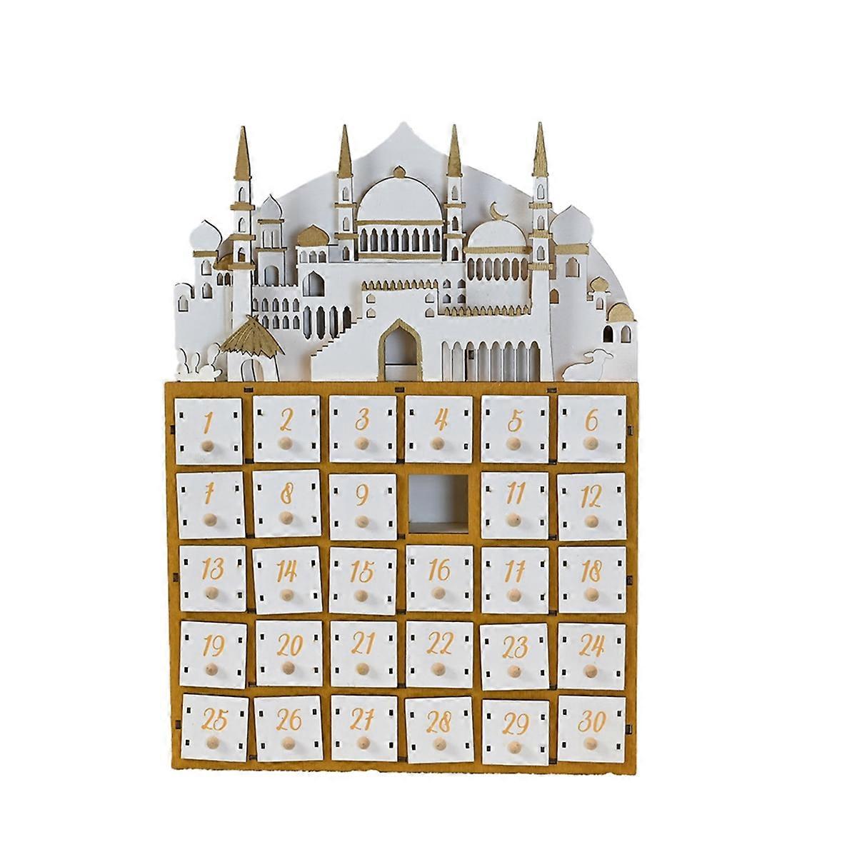 LED Illuminating Eid Ramadans Countdown Calendar with 30 Small Drawers for Muslims Islamics Festivals Party Decors A