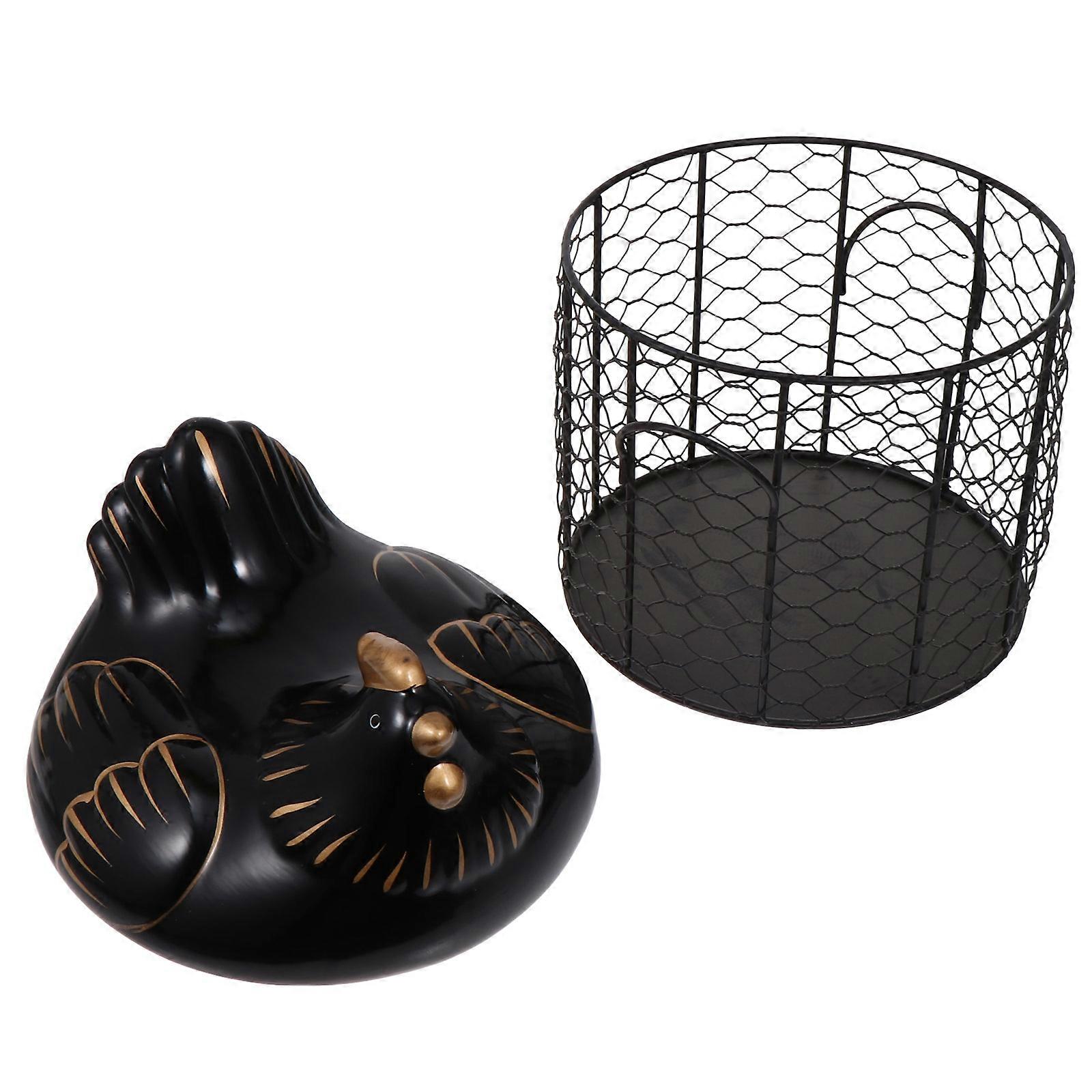 Egg Storage Ceramic Egg Receive Basket Kitchen Accessories Black for Families 1 Set