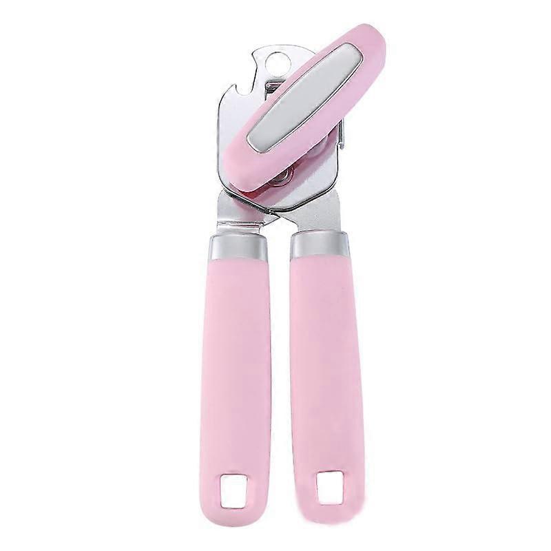 Manual Can Opener Heavy Duty Kitchen Tool With Magnetic Smooth Edge Ergonomic Handle Bottle And Jar Opener Pink