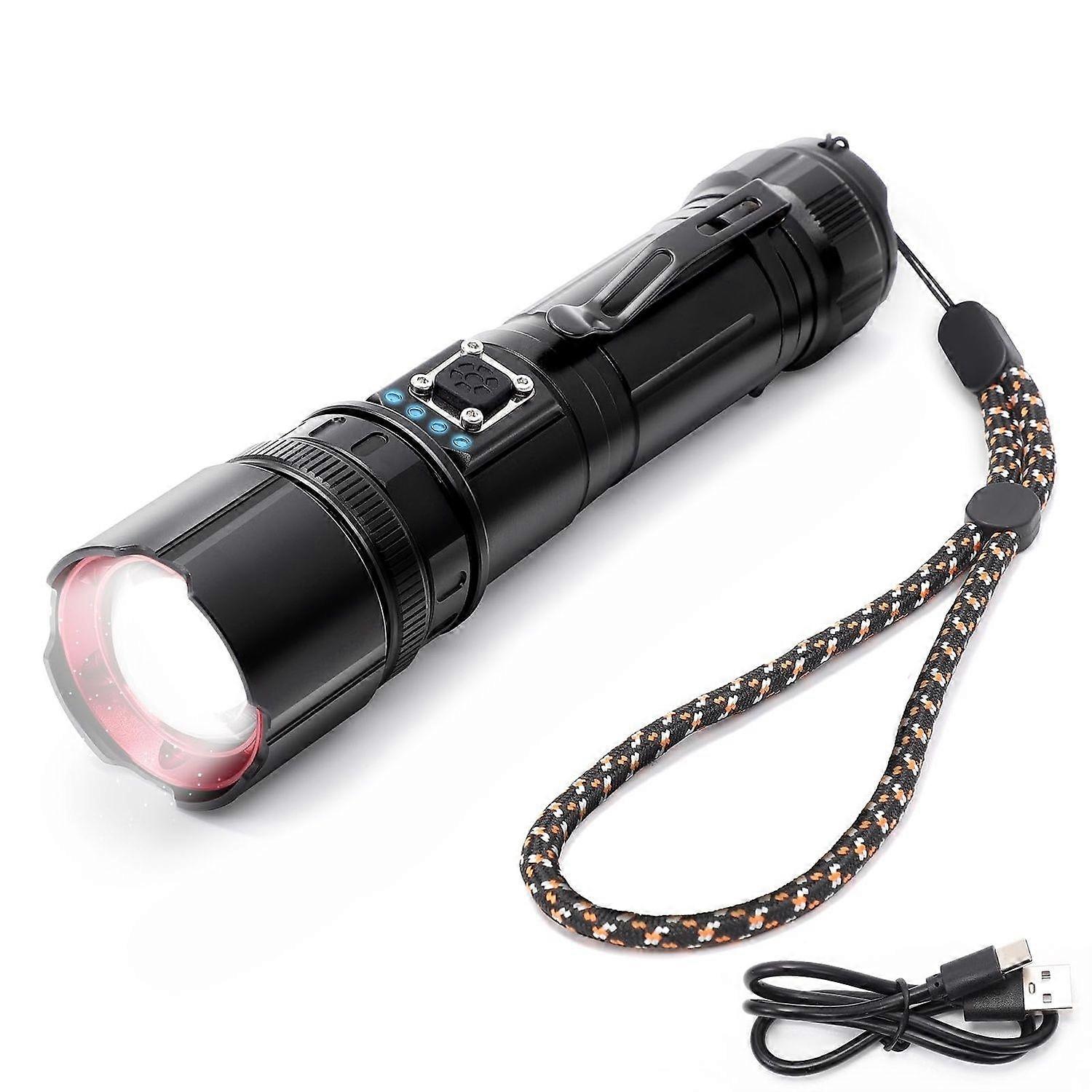 Rechargeable Flashlights High Lumens, Tactical Flash Light Portable, Super Bright Led Flashlight Waterproof with USB Cable, 5 Modes Zoomable Brightest