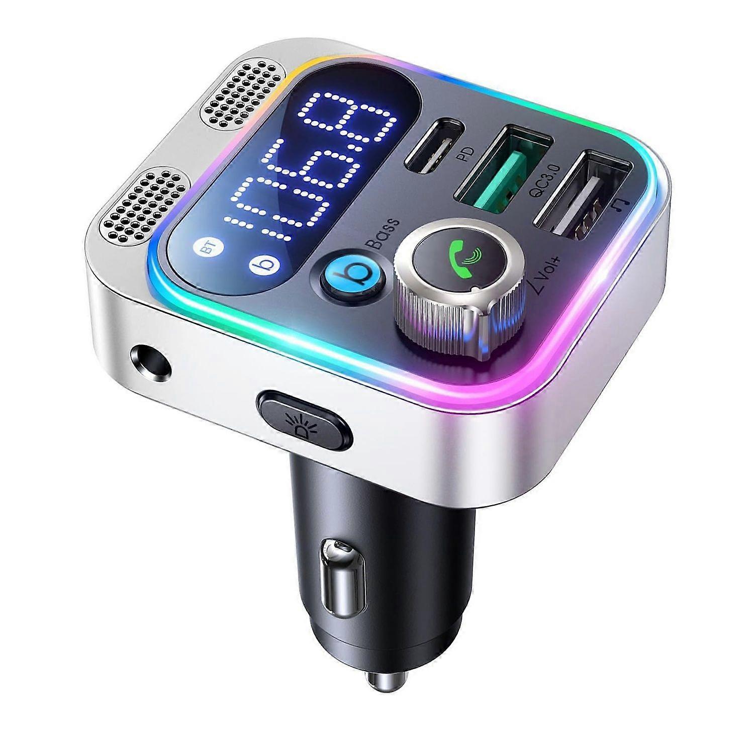 Handsfree Call Car Bluetooth-compatible FM Transmitter Radio Receiver Mp3 Music Stereo Adapter Fm Transmitter(White)