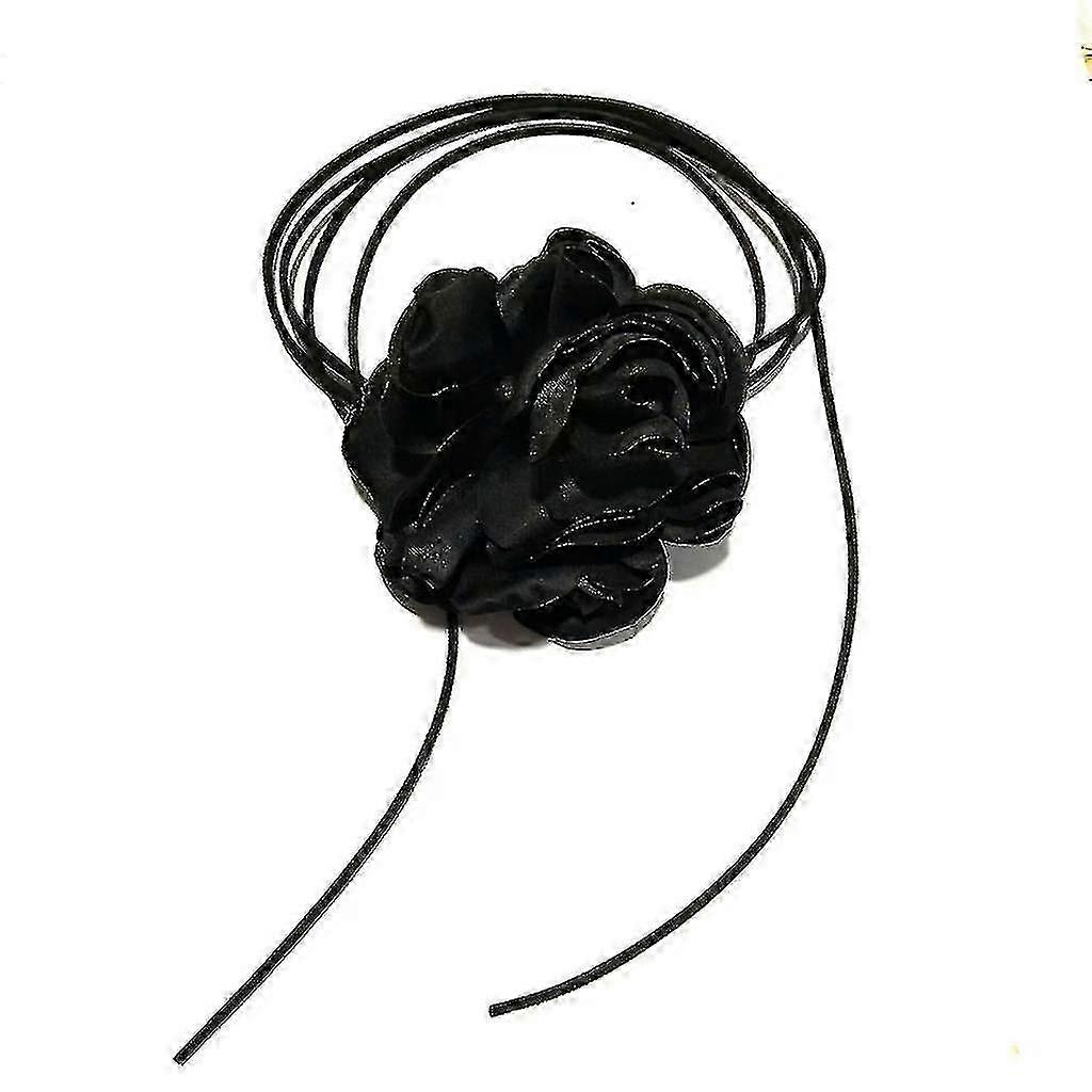 Grande rosa flor clavícula corrente simples ajustável colar de pano mulheres choker-yuhao