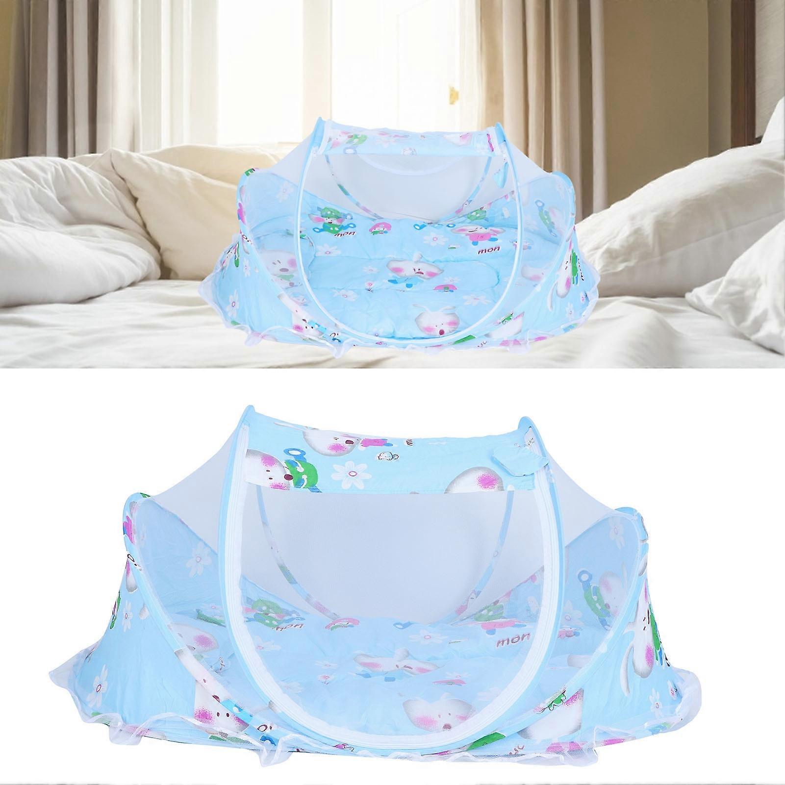 Foldable Baby Mosquito-Proof Bed with Cotton Pillow 108x65x65cm Blue