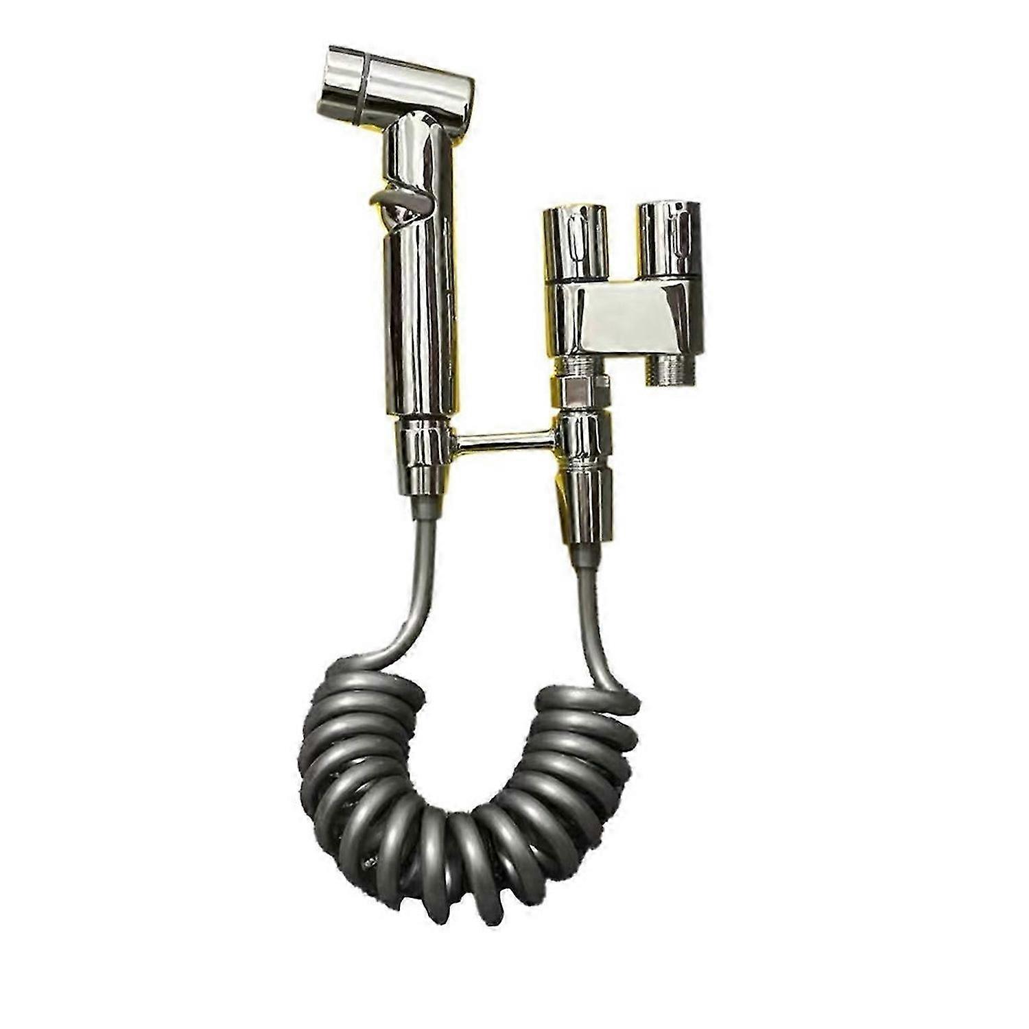Stainless steel handheld bidet double outlet angle valve Silver