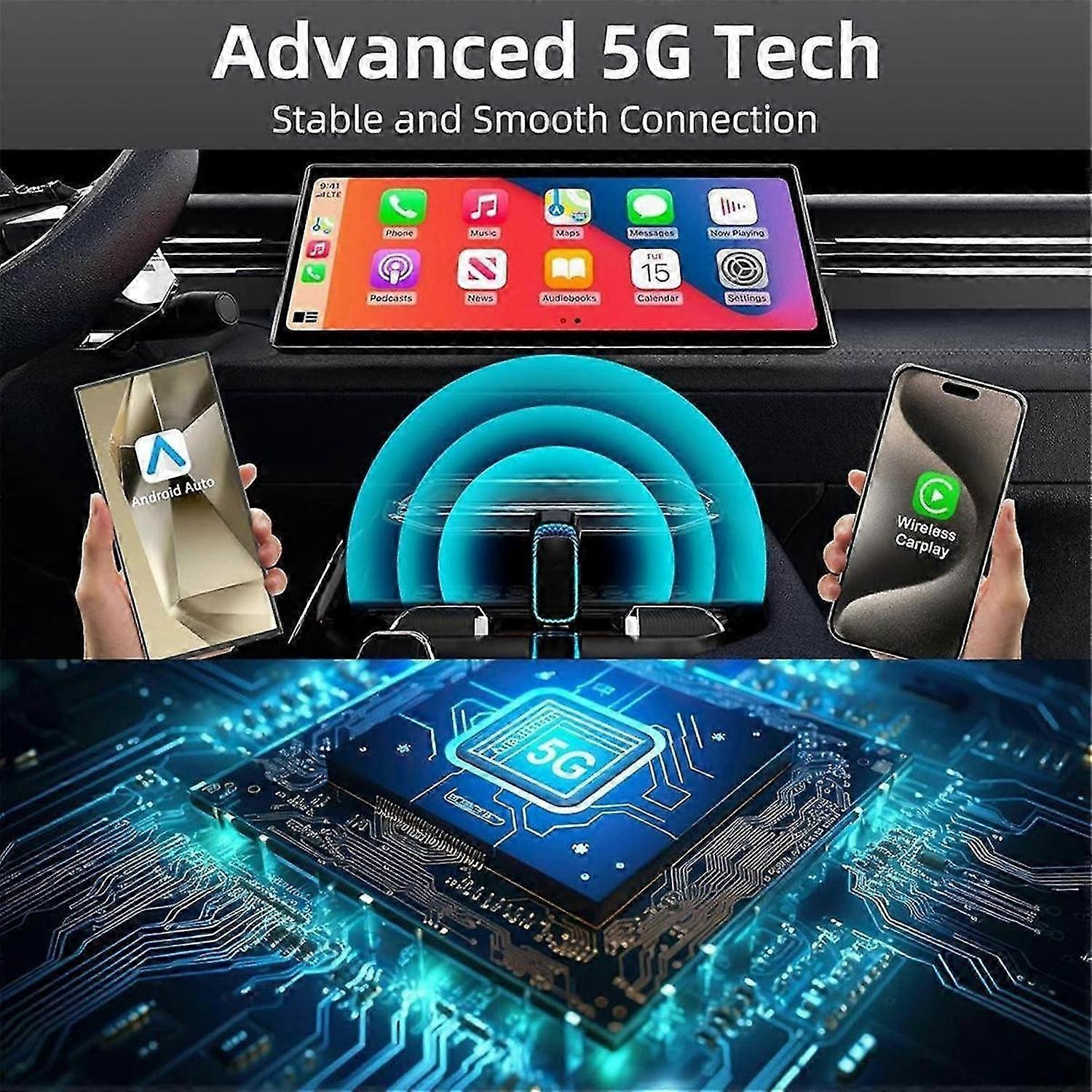 Wireless Carplay Adapter and Android Auto Wireless Adapter with Ambient Light, CarPlay Adapter for IOS 10+ & Android 11+