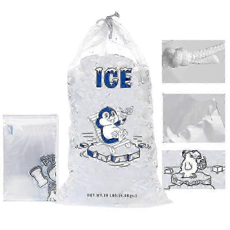 Reusable Plastic Ice Bags with Drawstring 10 Packs 8/10/20lbs Storage for Machine Cube Kitchen