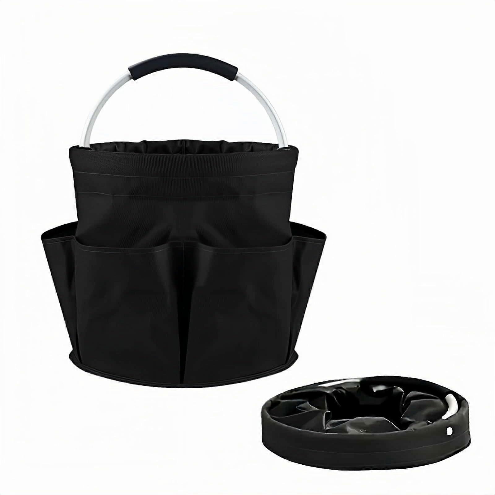 Foldable Storage Basket Black Oxford Fabric MultiPocket Collapsible With Handles Portable Picnic Travel Organizer