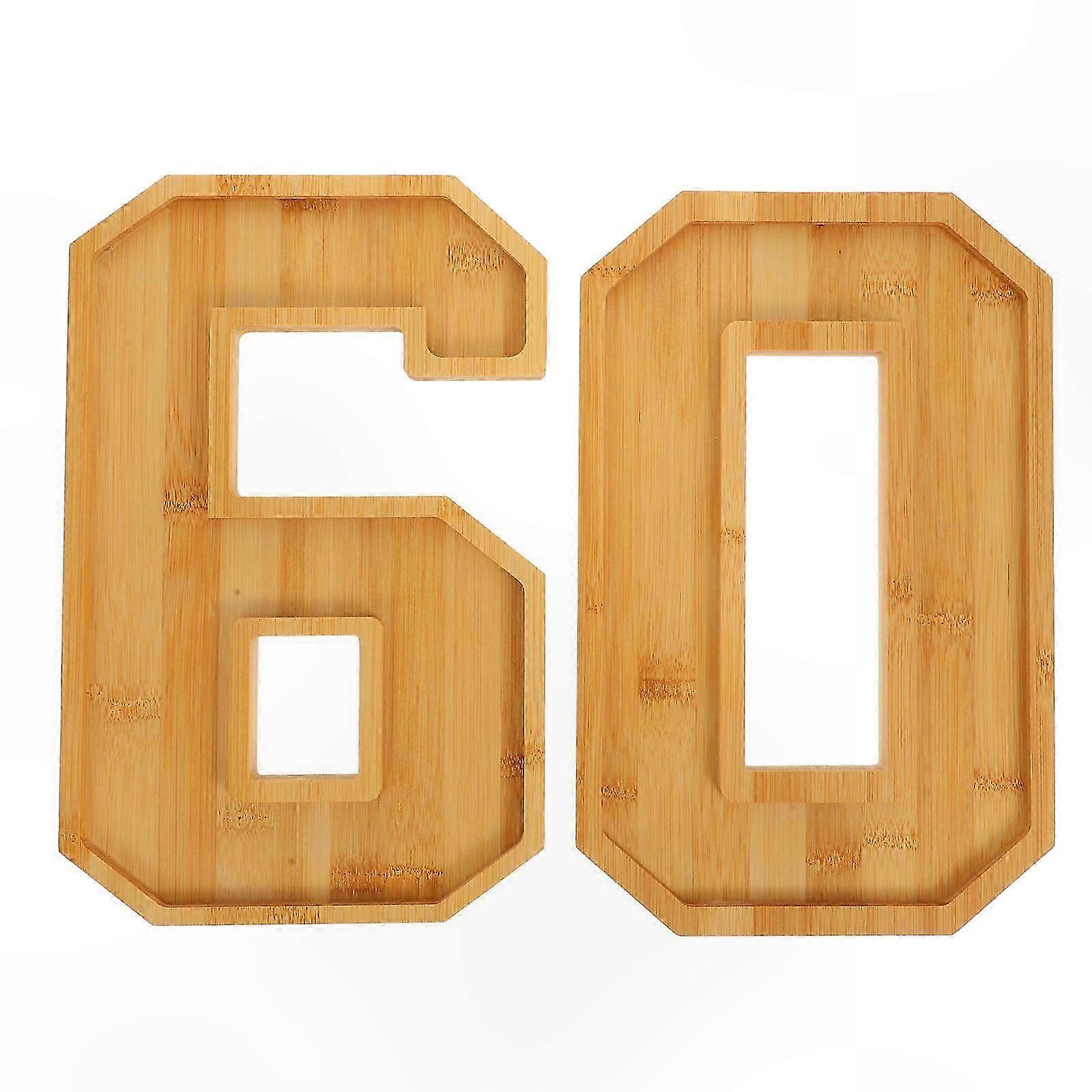 Zahlenförmiges Serviertablett aus Holz für Speisen, Charcuterie-Brett, hellgelb, 30x19,5x1,5cm, 2er-Set