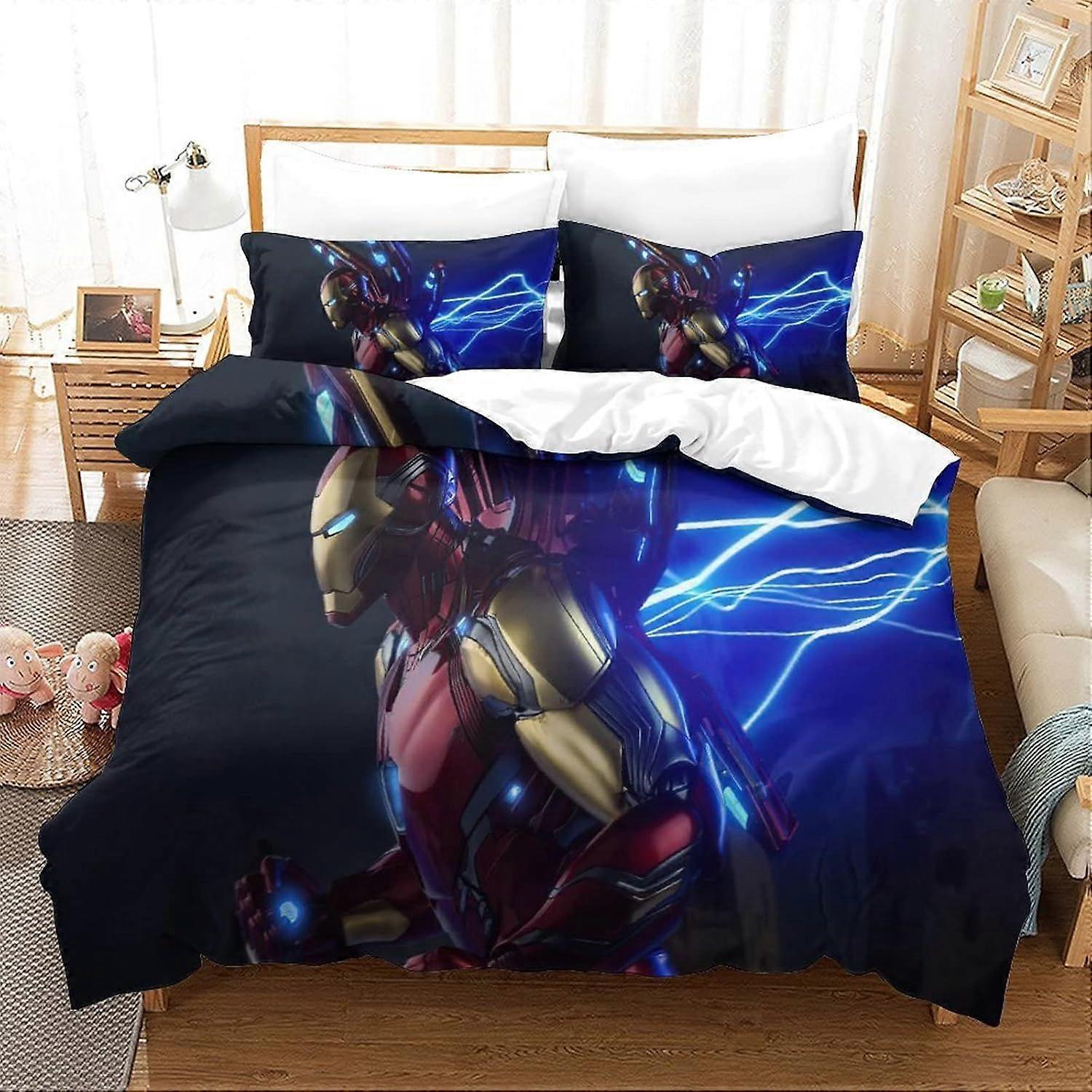 Bedding Sets Single Size Bedding Iron Man Printed Duvet Cover Soft Hypoallergenic Microfiber Quilt Cover with Pillowcase with Zipeer Closure for in Ki