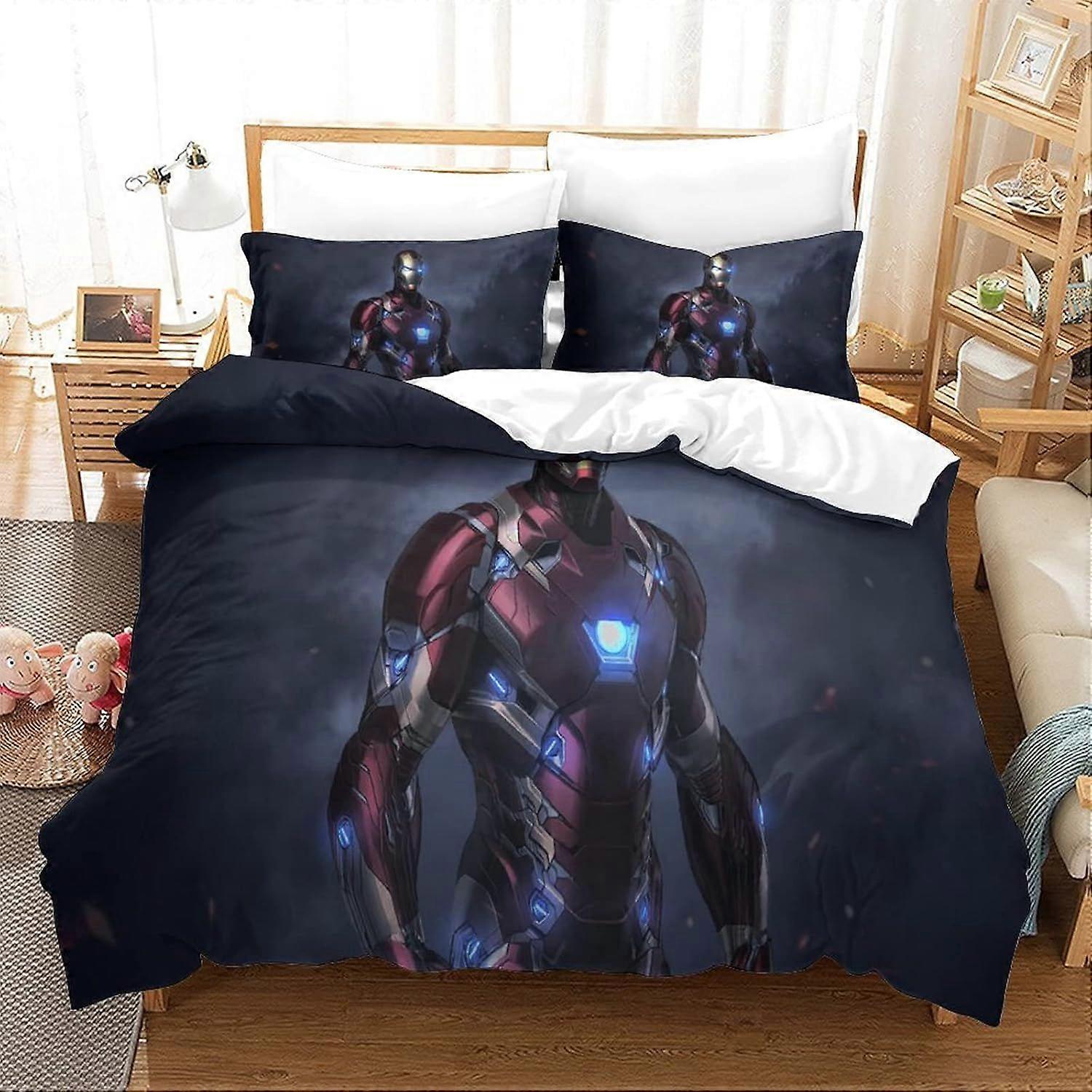 Bedding Sets Single Size Bedding Iron Man Printed Duvet Cover Soft Hypoallergenic Microfiber Quilt Cover with Pillowcase with Zipeer Closure for in Ki